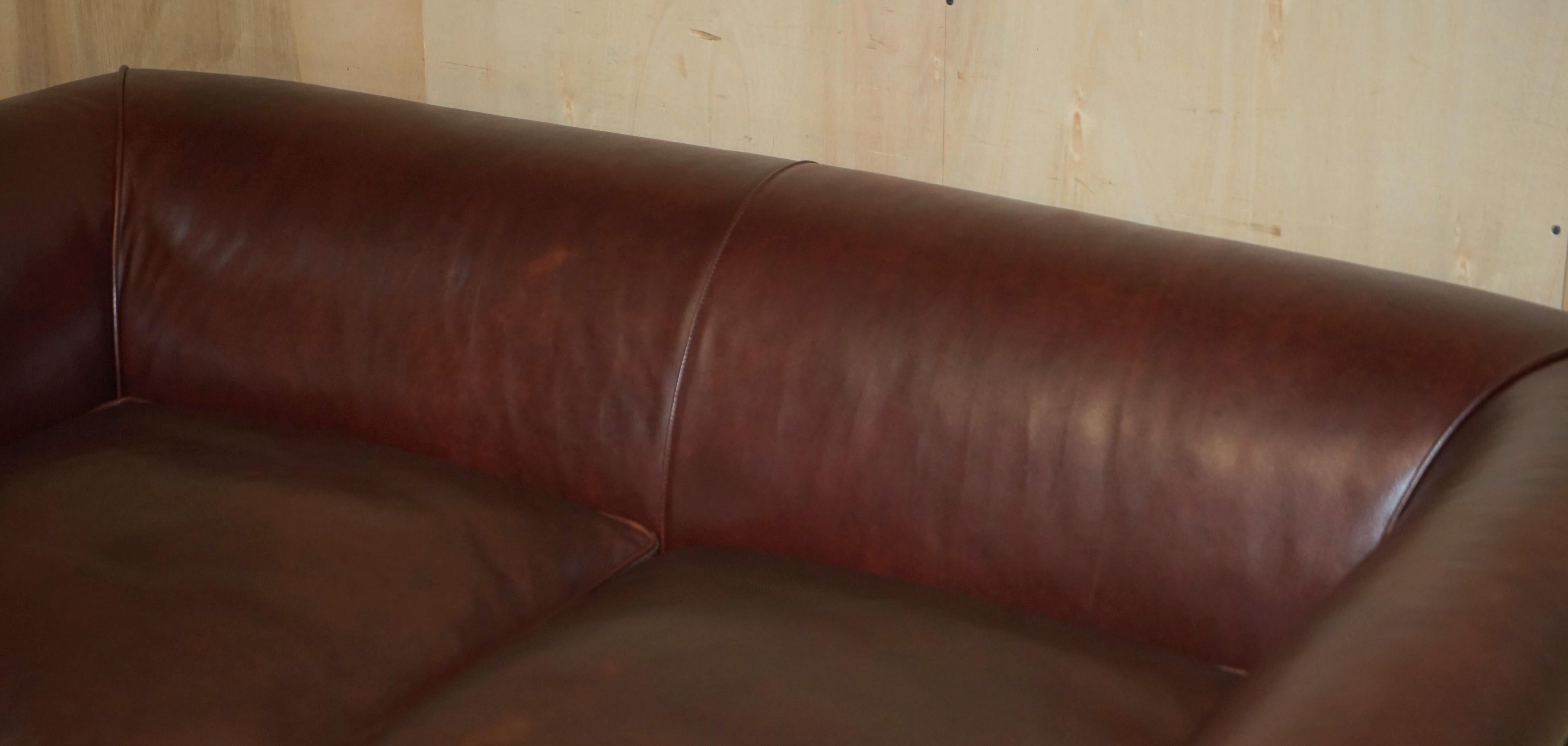 20th Century ViNTAGE HAND DYED BROWN LEATHER ART DECO THREE SEAT SOFA FEATHER FILLED SEAT For Sale