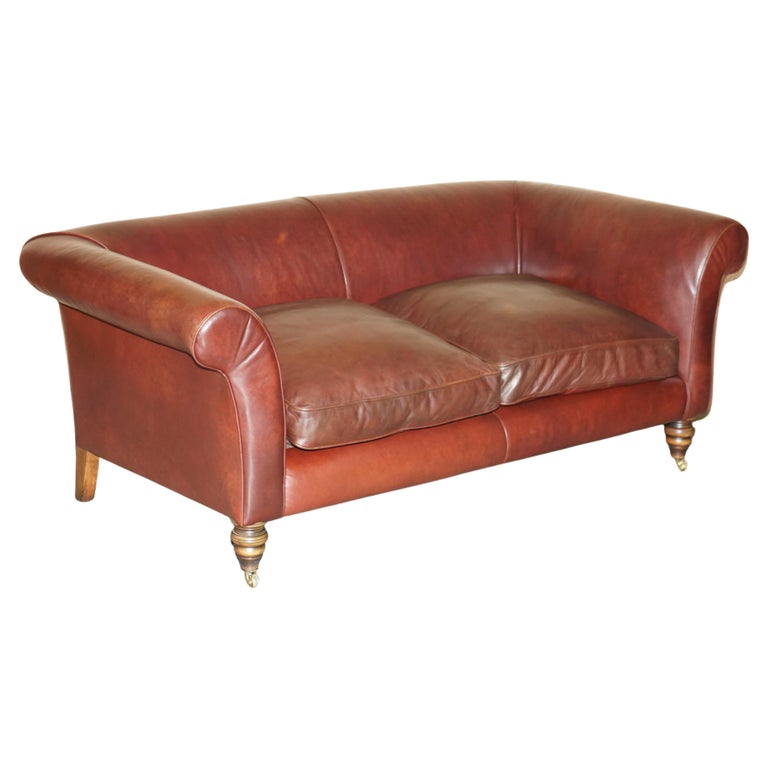 ViNTAGE HAND DYED BROWN LEATHER ART DECO THREE SEAT SOFA FEATHER FILLED  SEAT For Sale at 1stDibs