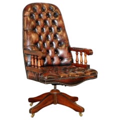 Vintage Hand Dyed Brown Leather Chesterfield Office Directors Captains Chair