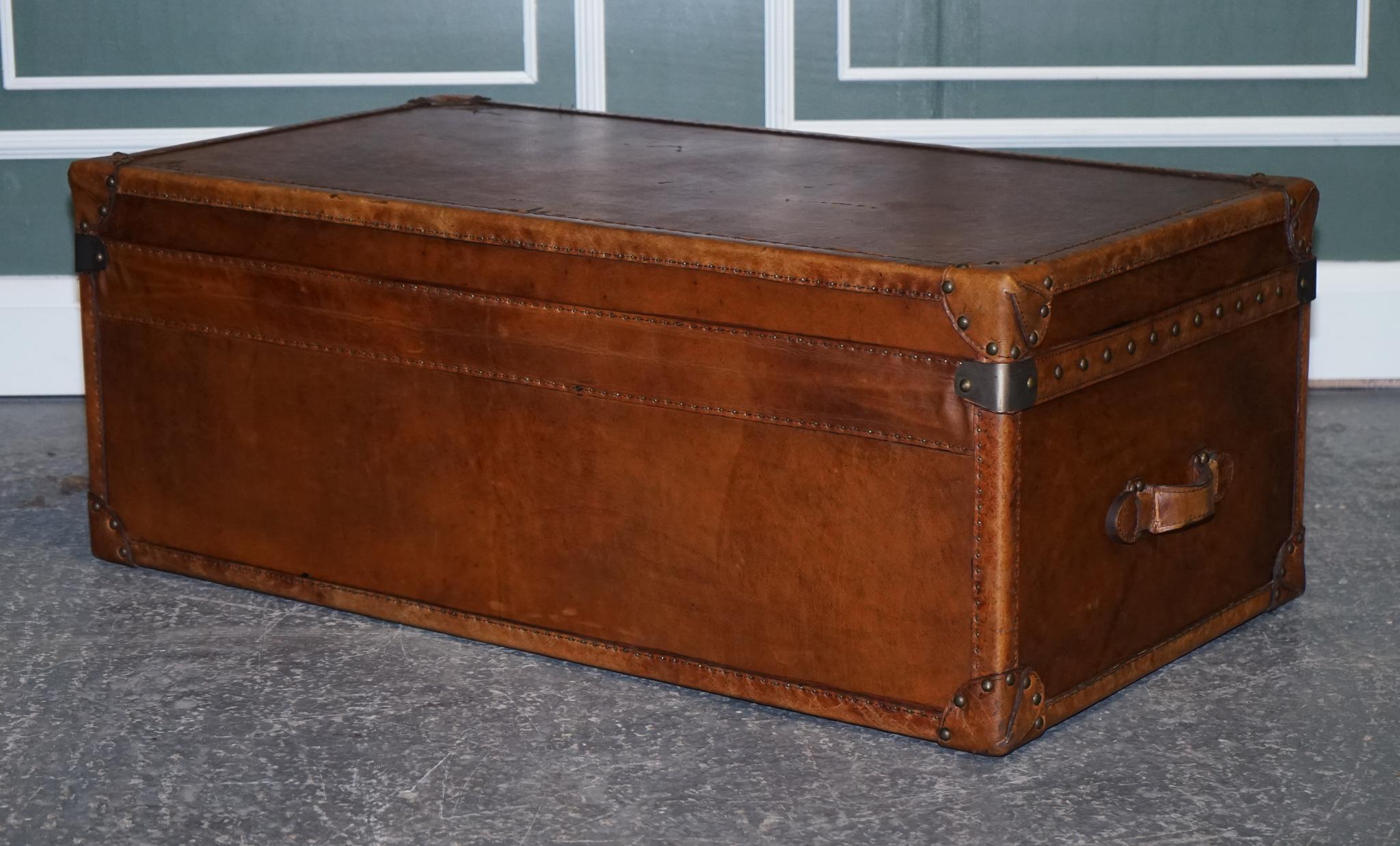 Vintage Hand Dyed Brown Leather Trunk by Timothy Oulton 11