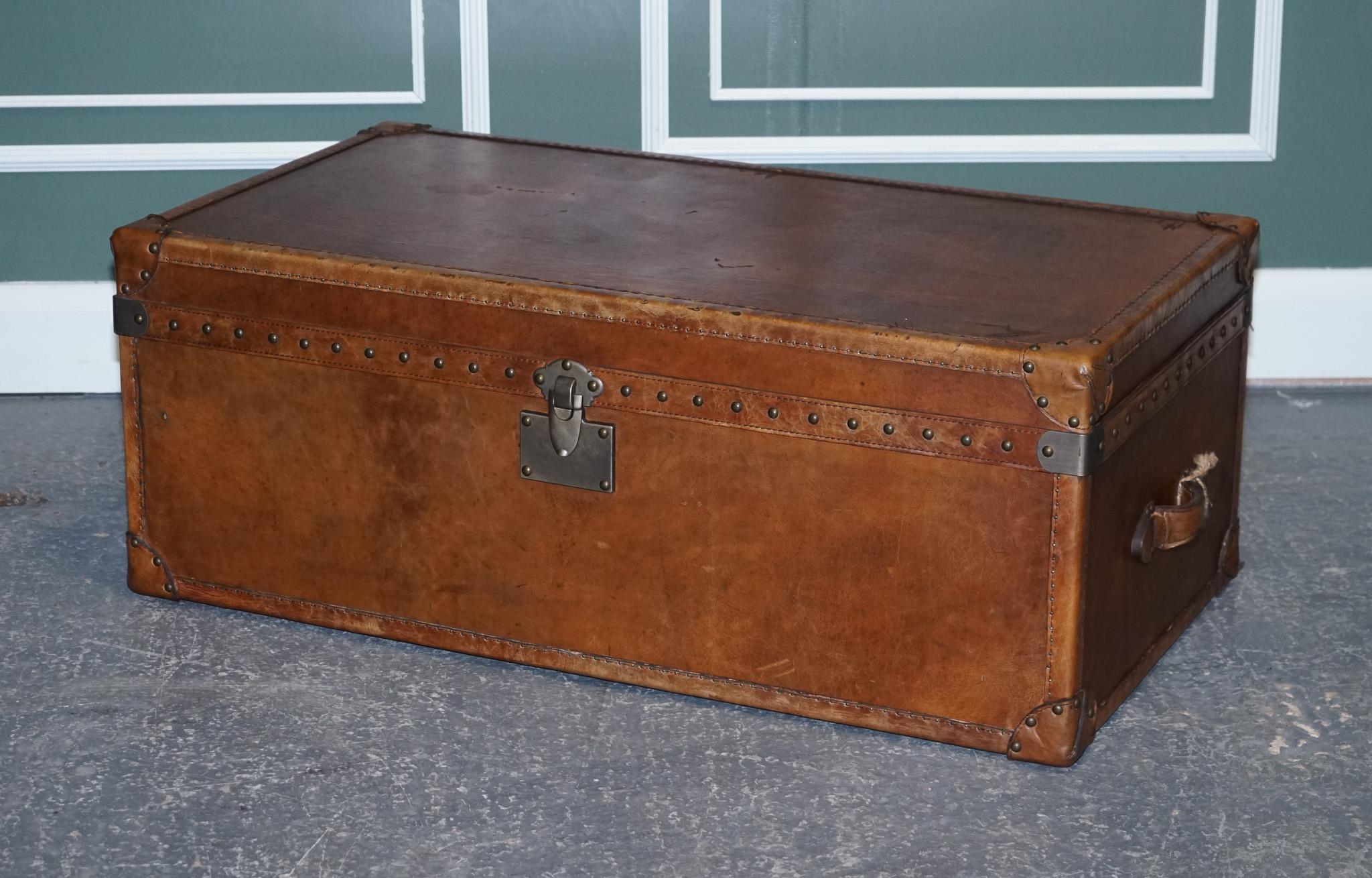 British Vintage Hand Dyed Brown Leather Trunk by Timothy Oulton