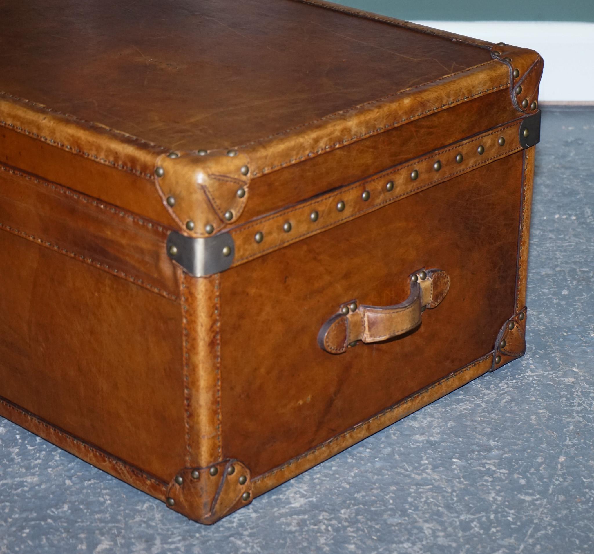 Vintage Hand Dyed Brown Leather Trunk by Timothy Oulton In Good Condition In Pulborough, GB