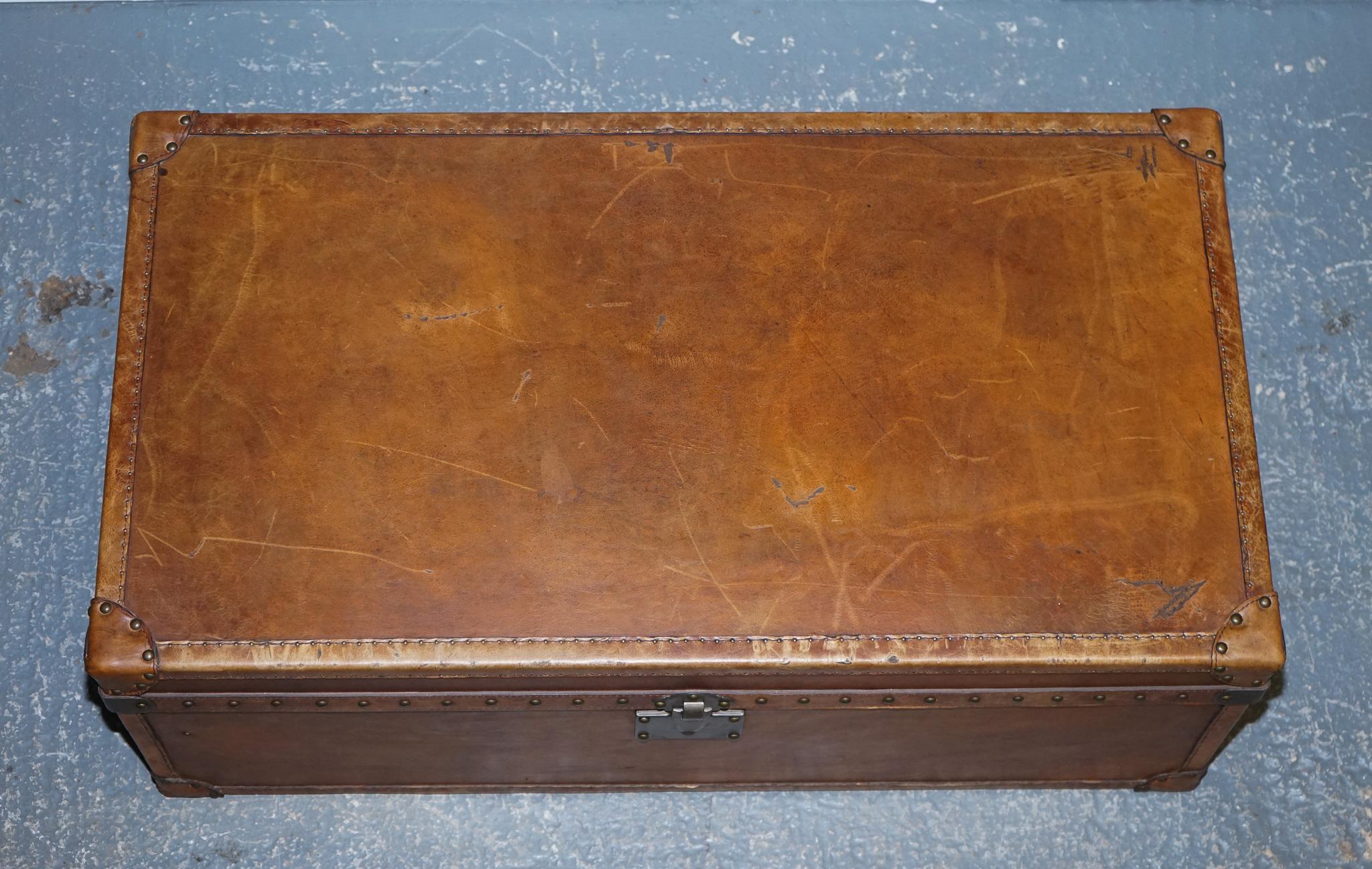 Vintage Hand Dyed Brown Leather Trunk by Timothy Oulton 1