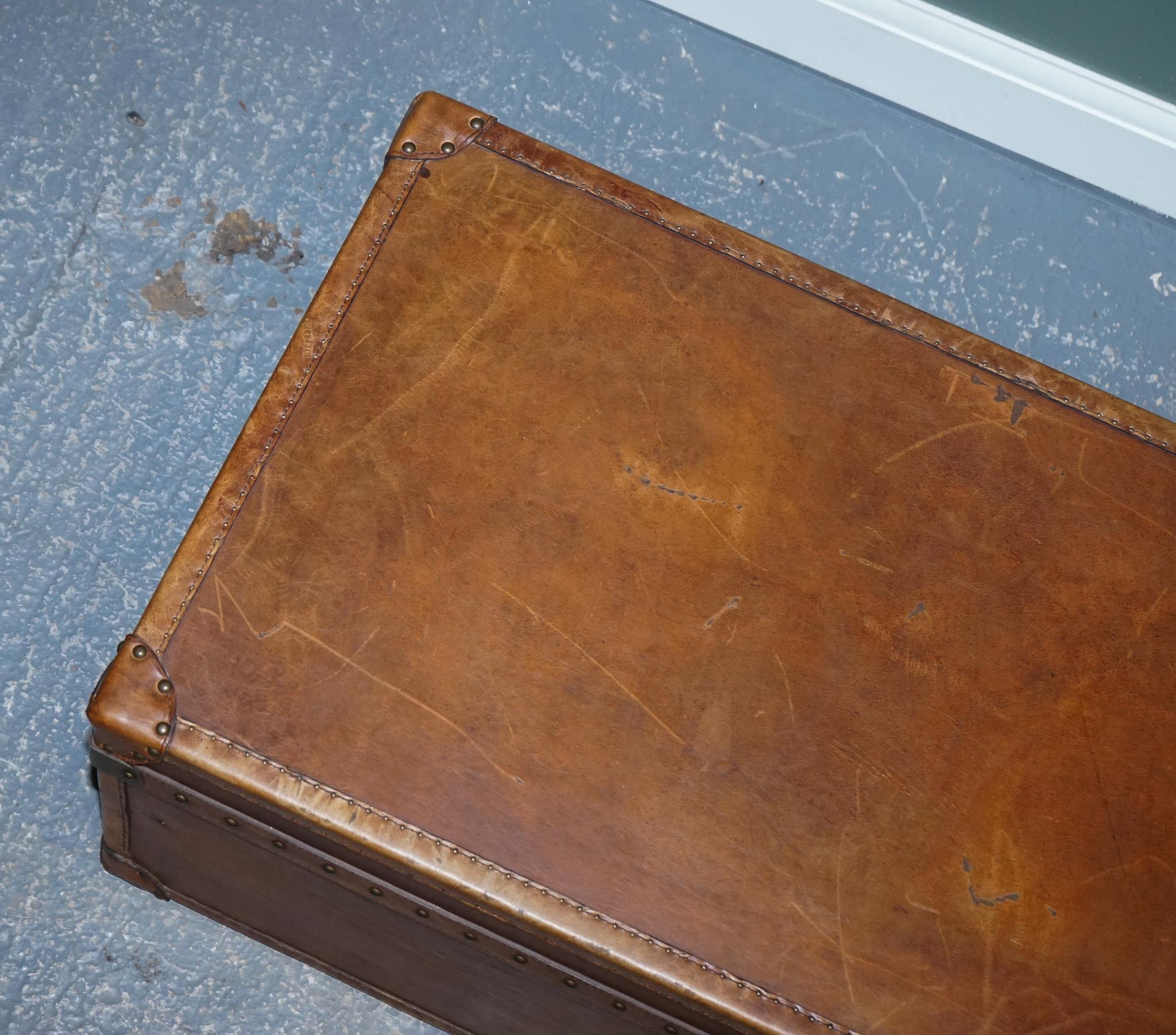 Vintage Hand Dyed Brown Leather Trunk by Timothy Oulton 2