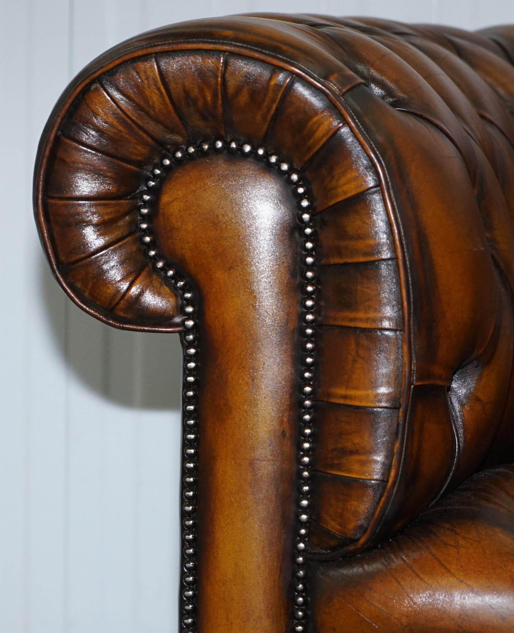Vintage Hand Dyed Fully Restored Whisky Brown Pleated Leather Chesterfield Sofa 5