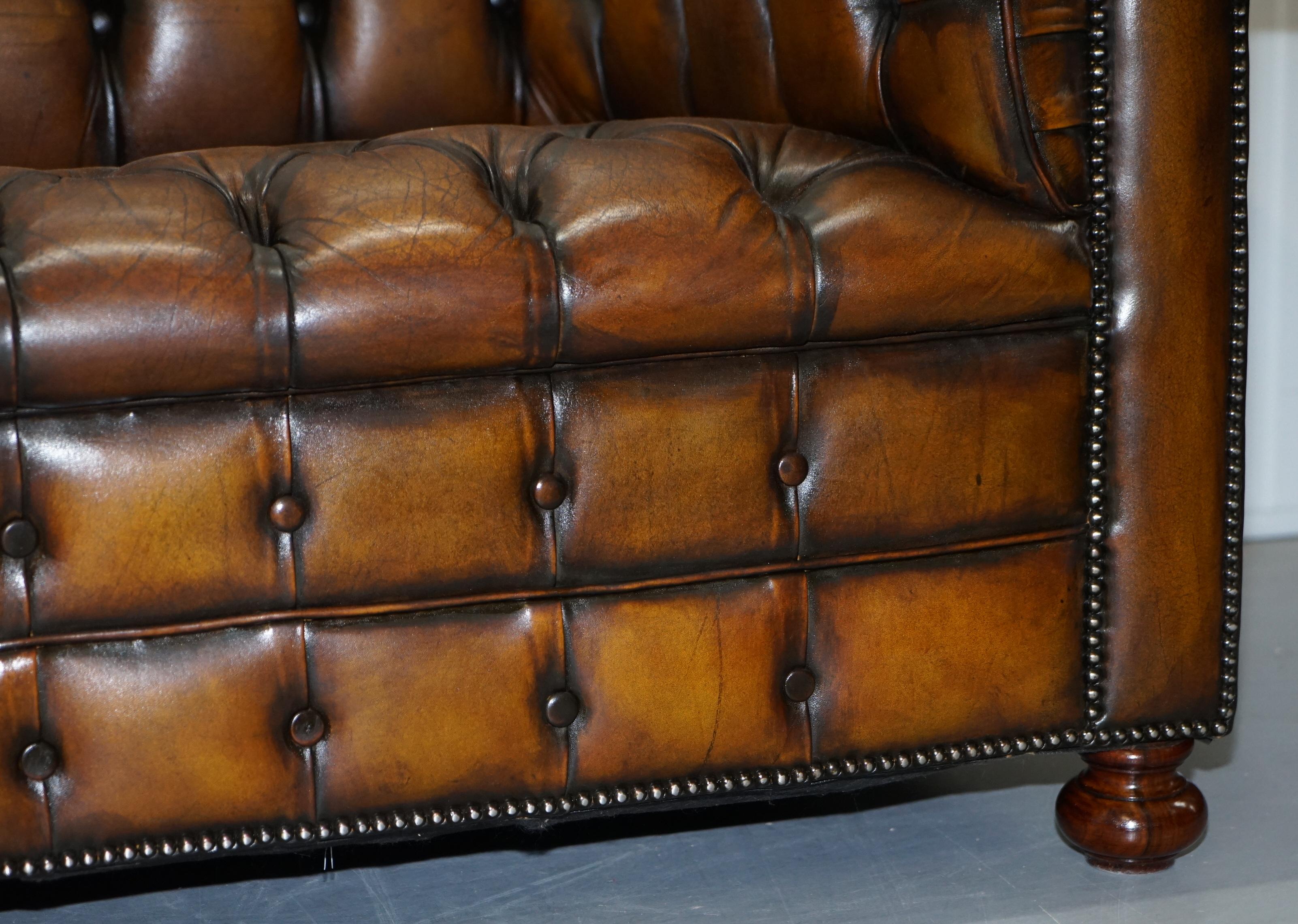 Vintage Hand Dyed Fully Restored Whisky Brown Pleated Leather Chesterfield Sofa 7