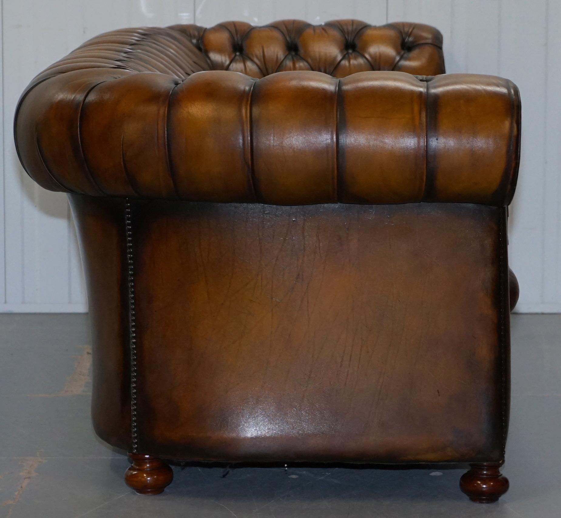 Vintage Hand Dyed Fully Restored Whisky Brown Pleated Leather Chesterfield Sofa 8