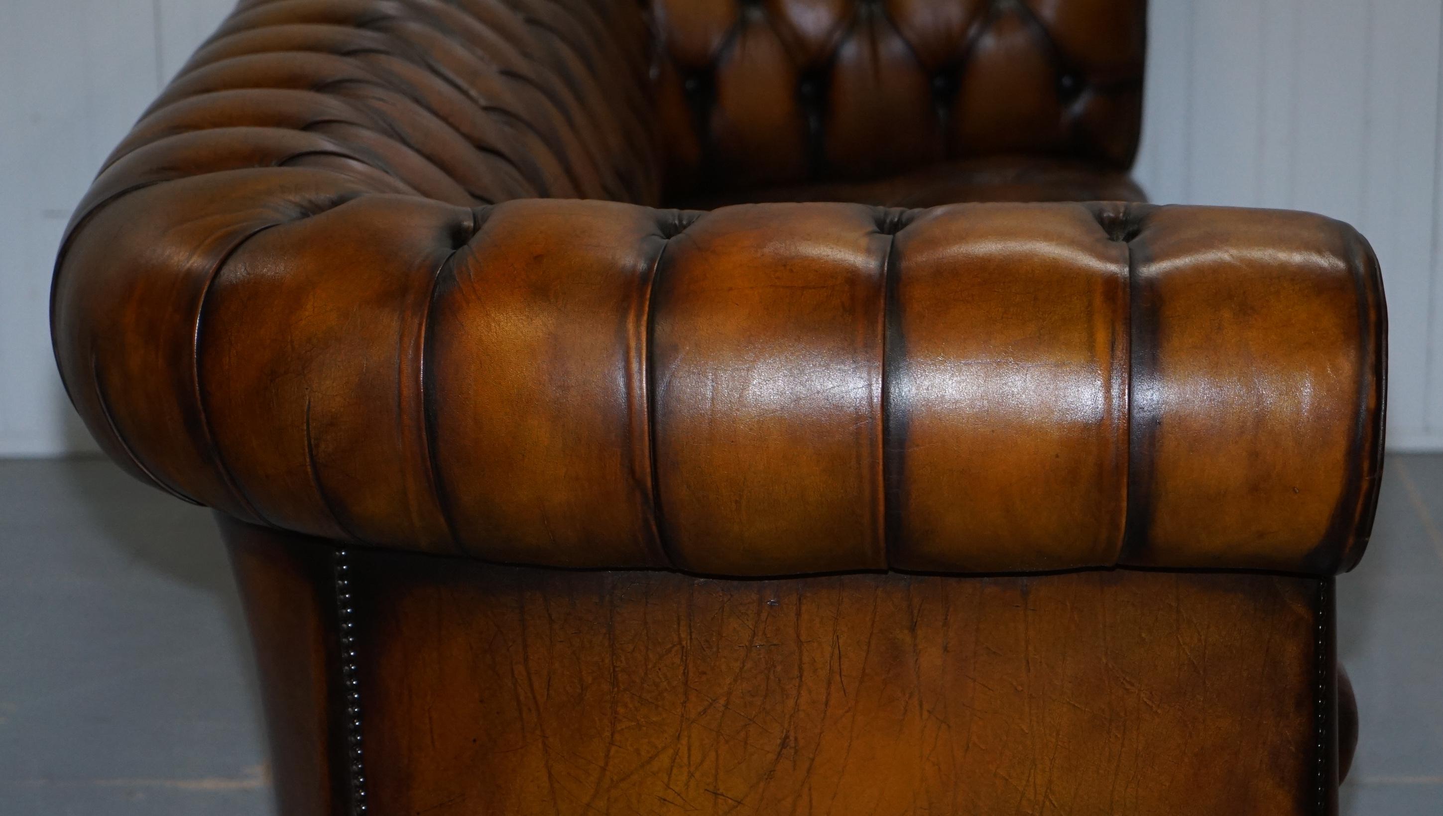 Vintage Hand Dyed Fully Restored Whisky Brown Pleated Leather Chesterfield Sofa 9
