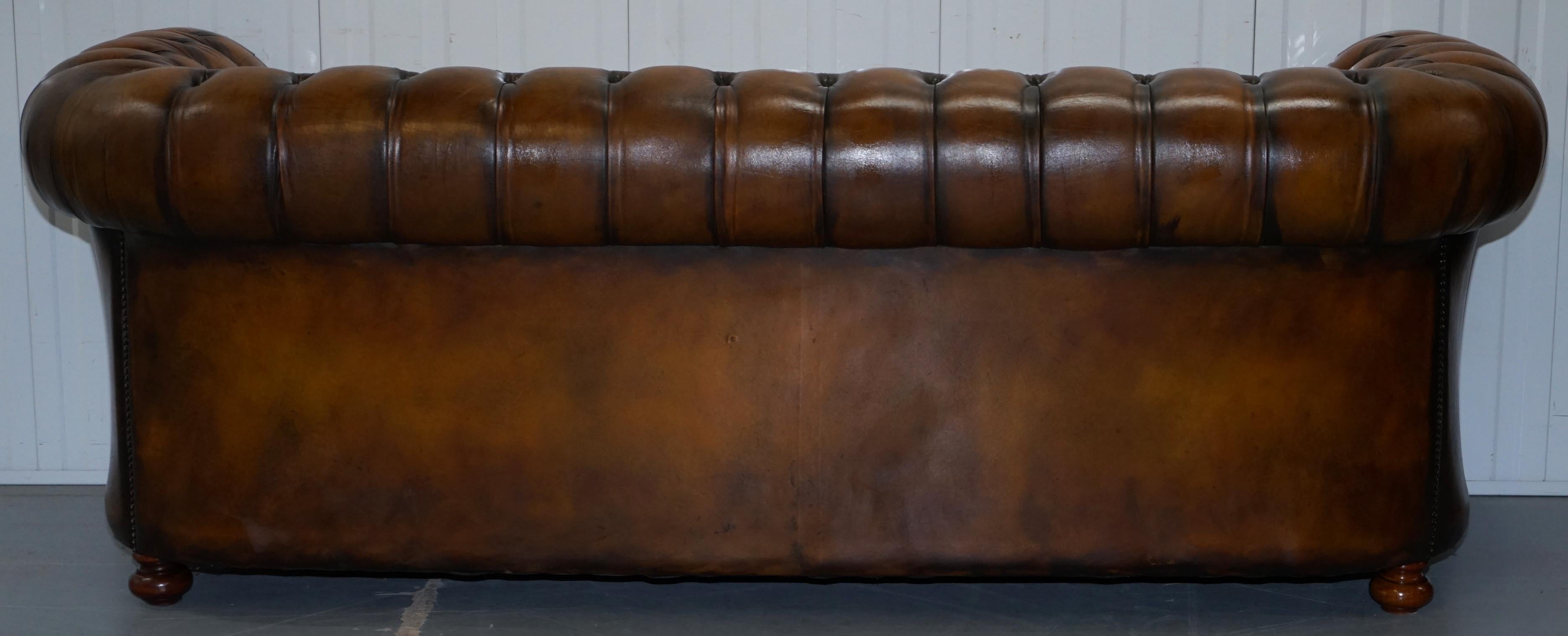 Vintage Hand Dyed Fully Restored Whisky Brown Pleated Leather Chesterfield Sofa 11