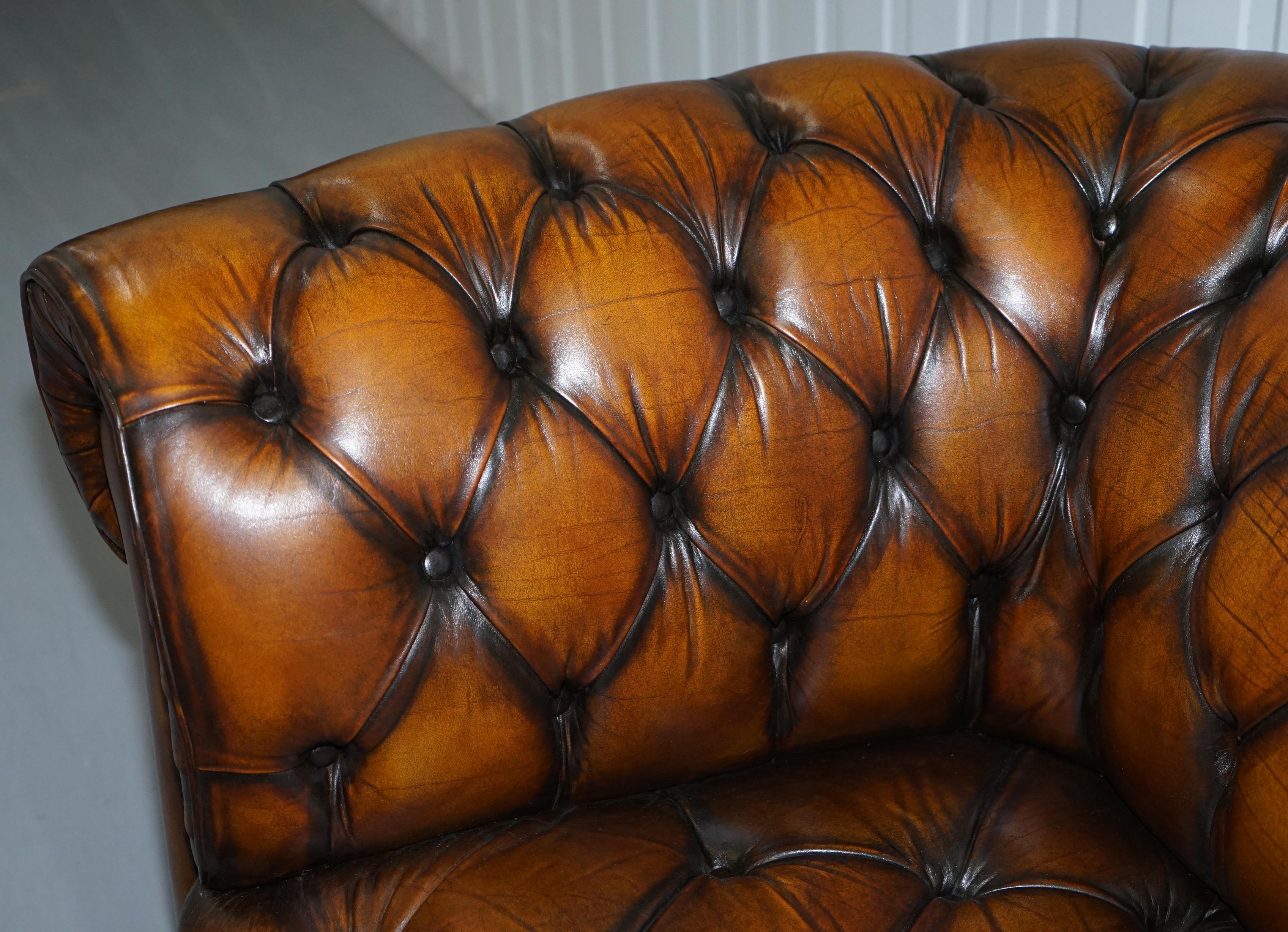 Hand-Crafted Vintage Hand Dyed Fully Restored Whisky Brown Pleated Leather Chesterfield Sofa