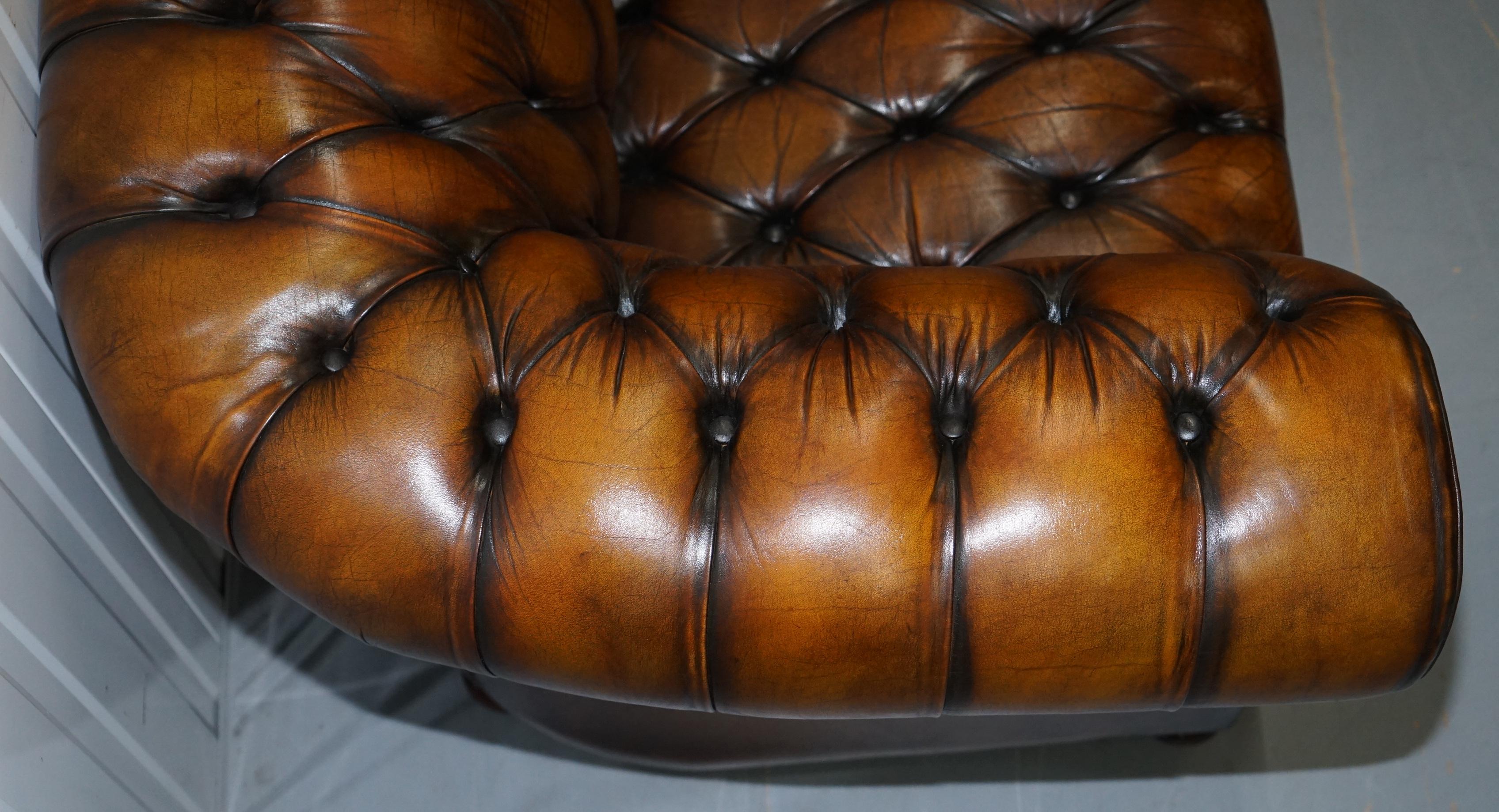 20th Century Vintage Hand Dyed Fully Restored Whisky Brown Pleated Leather Chesterfield Sofa