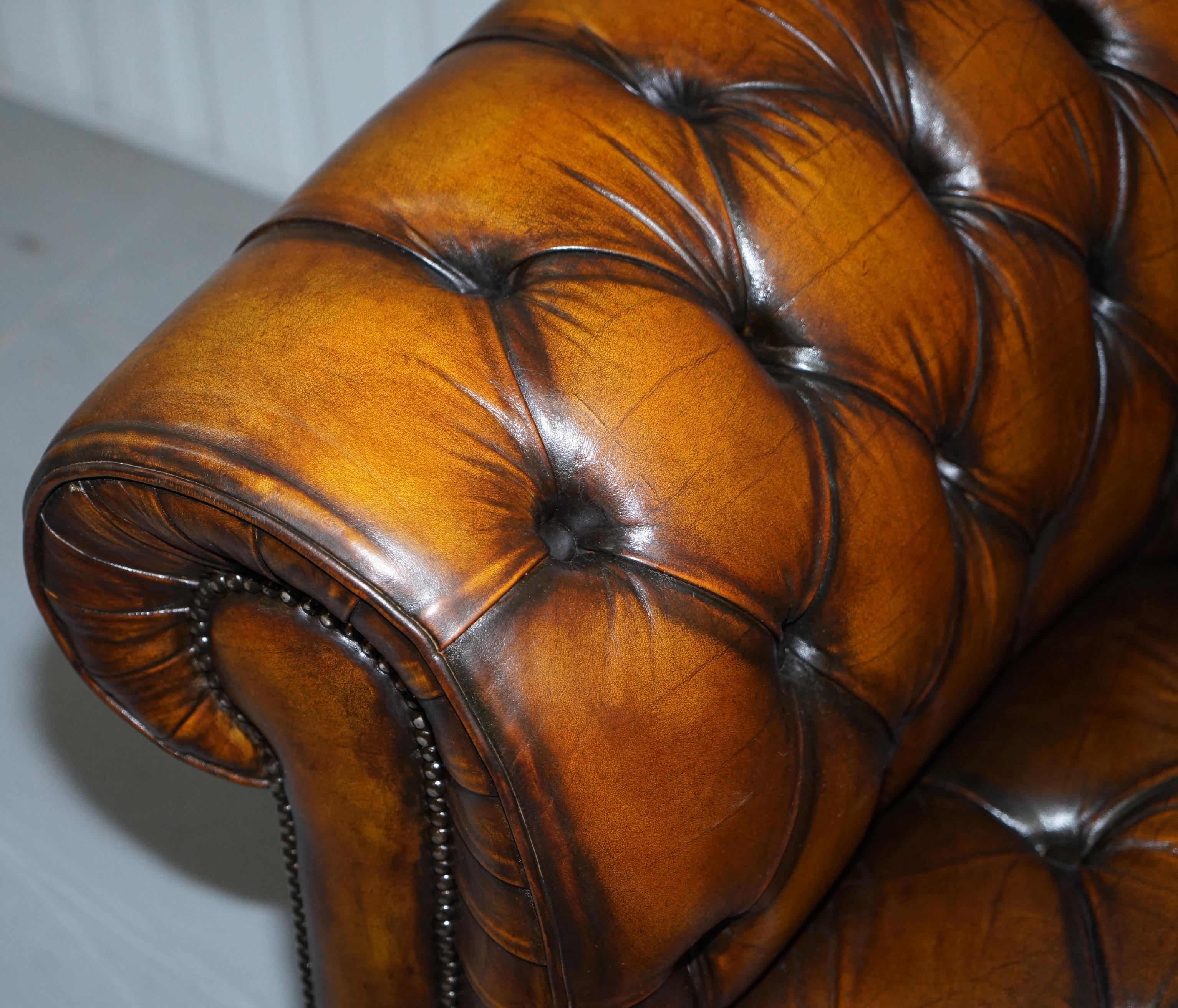 Vintage Hand Dyed Fully Restored Whisky Brown Pleated Leather Chesterfield Sofa 1