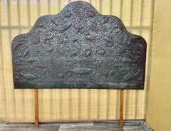 Vintage Hand-Embossed Sheet Metal King Size Headboard. Circa 1970s
