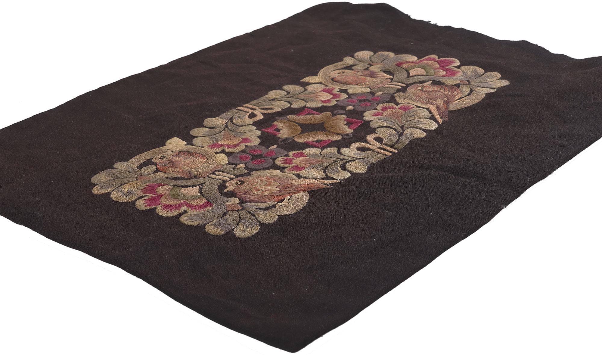 78615 Vintage Hand-Embroidered Pillow Cover, 01'10 x 02'05. This exquisite vintage hand-embroidered pillow cover showcases a timeless design that exudes charm and elegance. The intricate embroidery features four delicately crafted birds, each