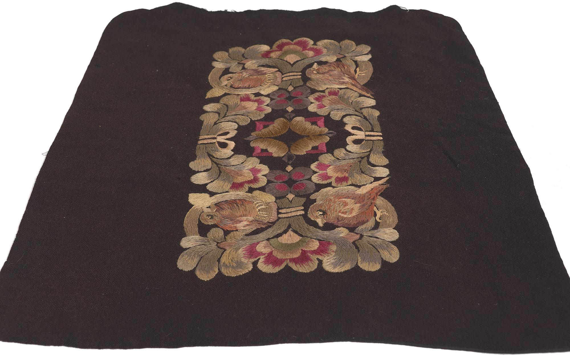 Bohemian Vintage Hand-Embroidered Birds European Pillow Coverlet For Sale