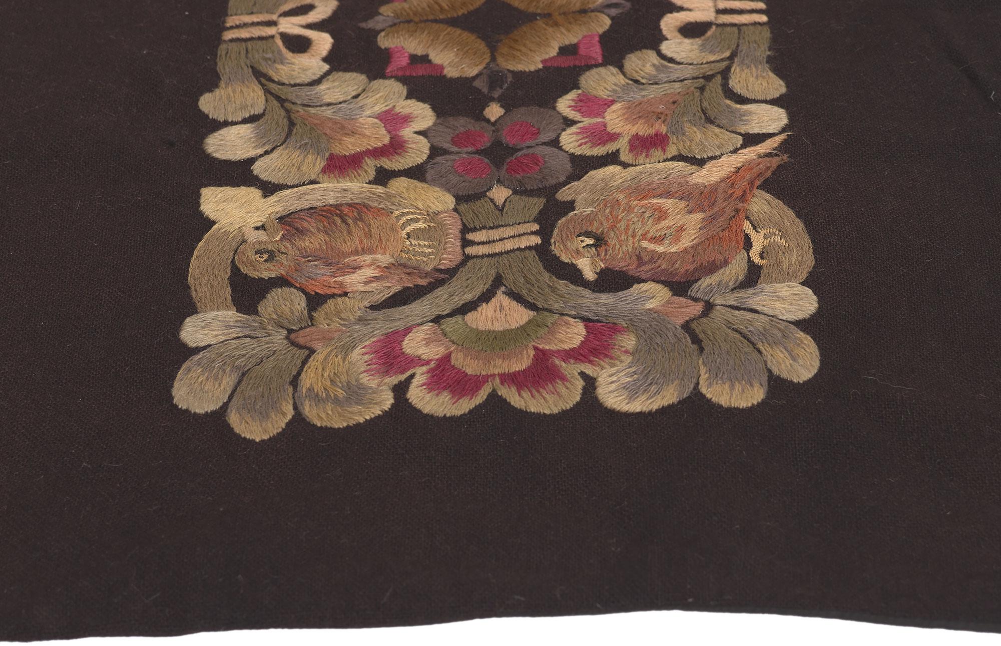 Vintage Hand-Embroidered Birds European Pillow Coverlet In Good Condition For Sale In Dallas, TX