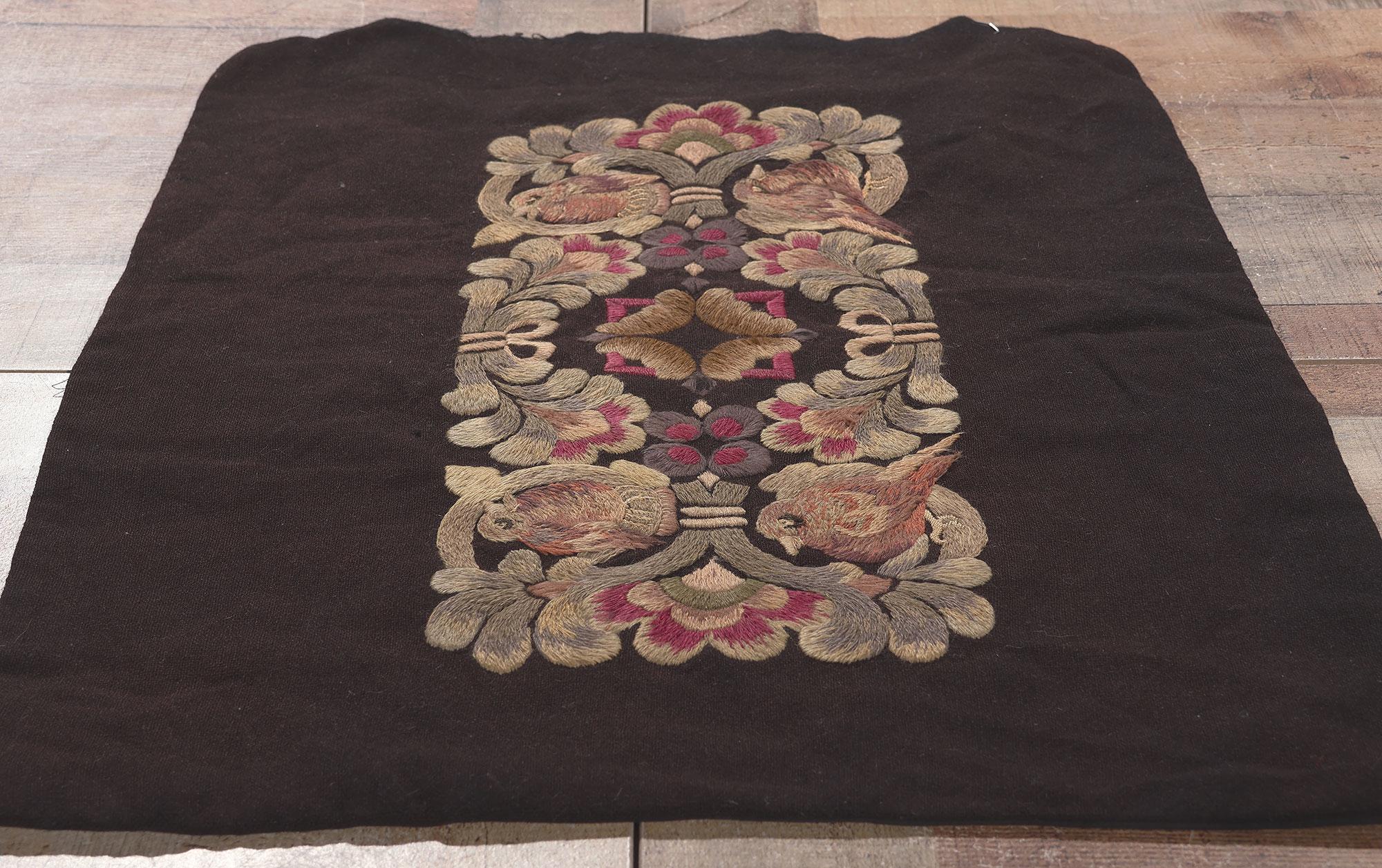 Vintage Hand-Embroidered Birds European Pillow Coverlet For Sale 1