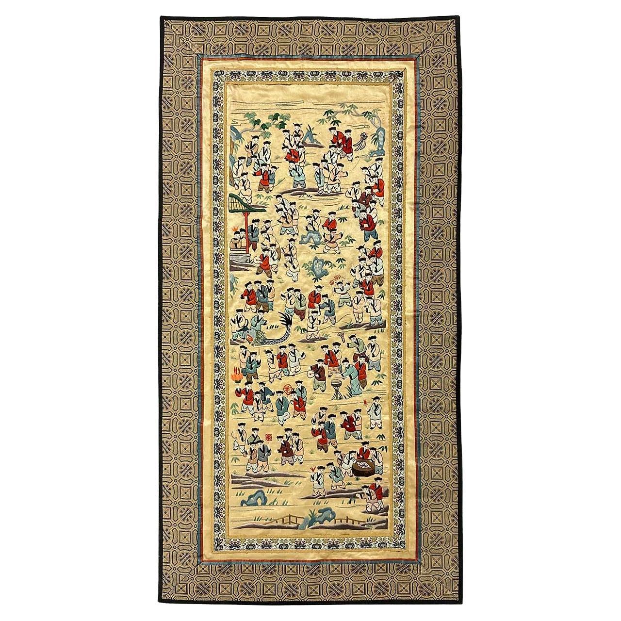 Tapisserie chinoise vintage brodée à la main 100 enfants en train de jouer