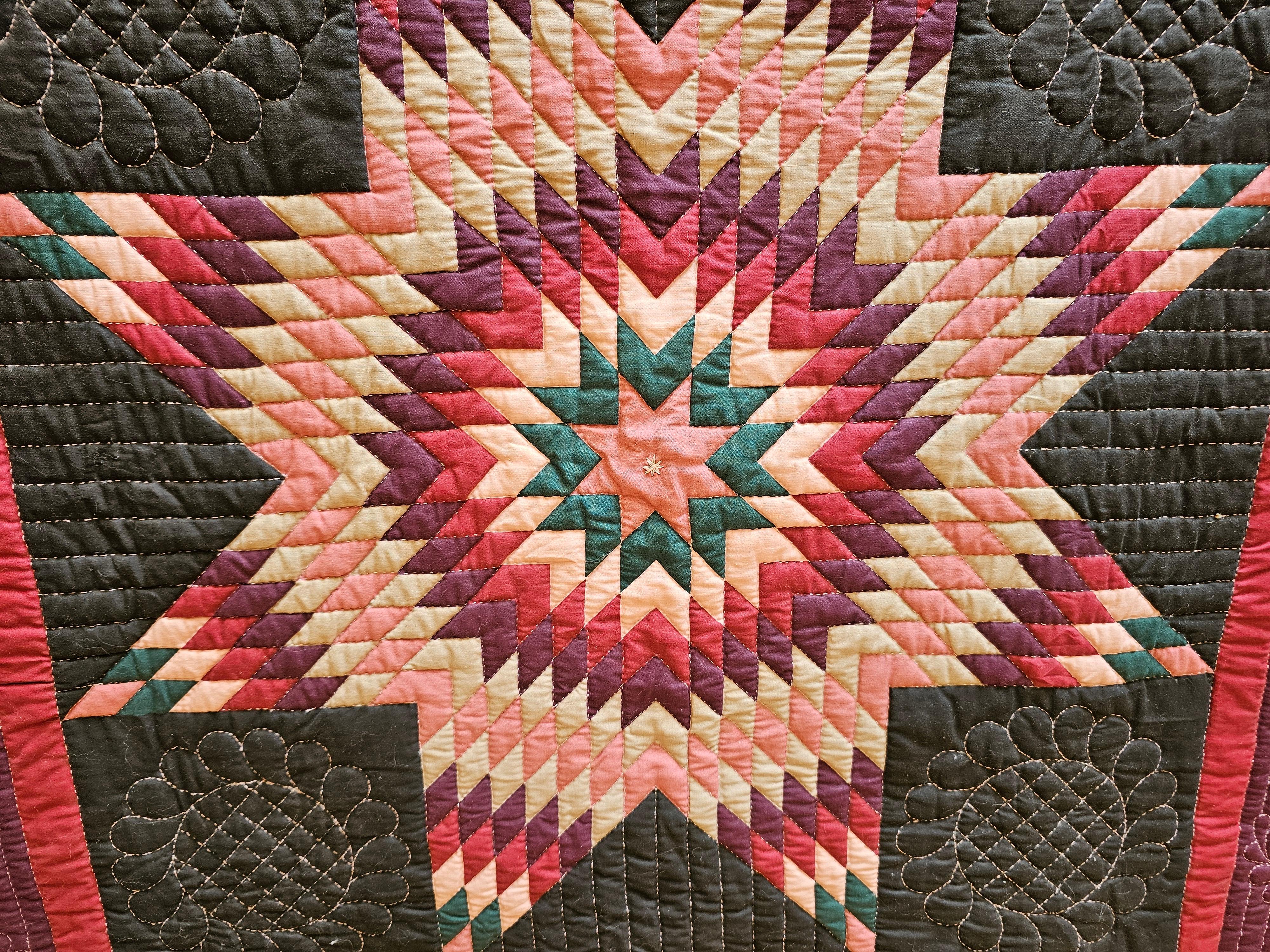 Colcha de cuna Vintage Lone Star en morado y verde, cosida y acolchada a mano Hecho a mano en venta