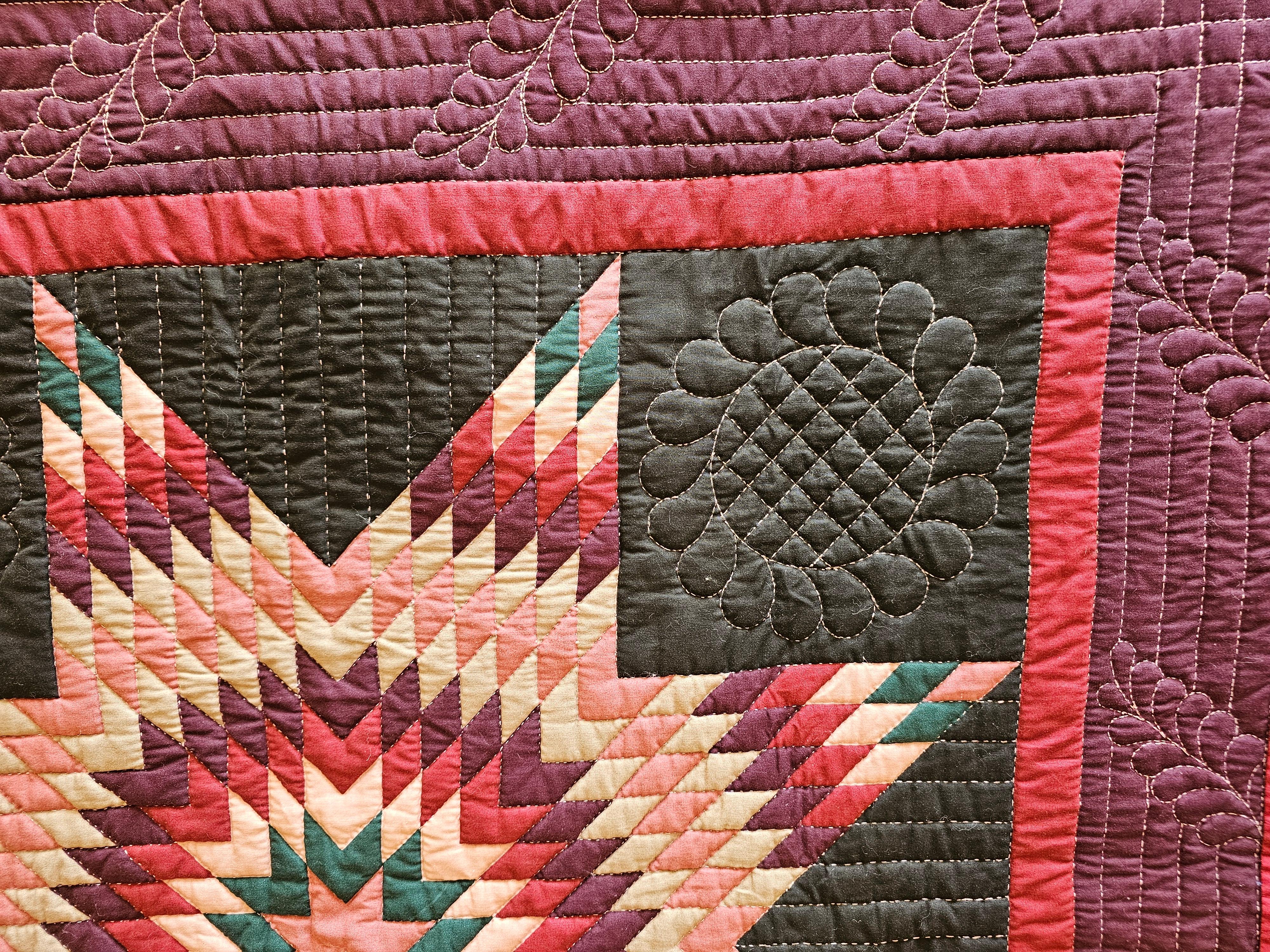 Colcha de cuna Vintage Lone Star en morado y verde, cosida y acolchada a mano en Bueno estado para la venta en Barrington, IL