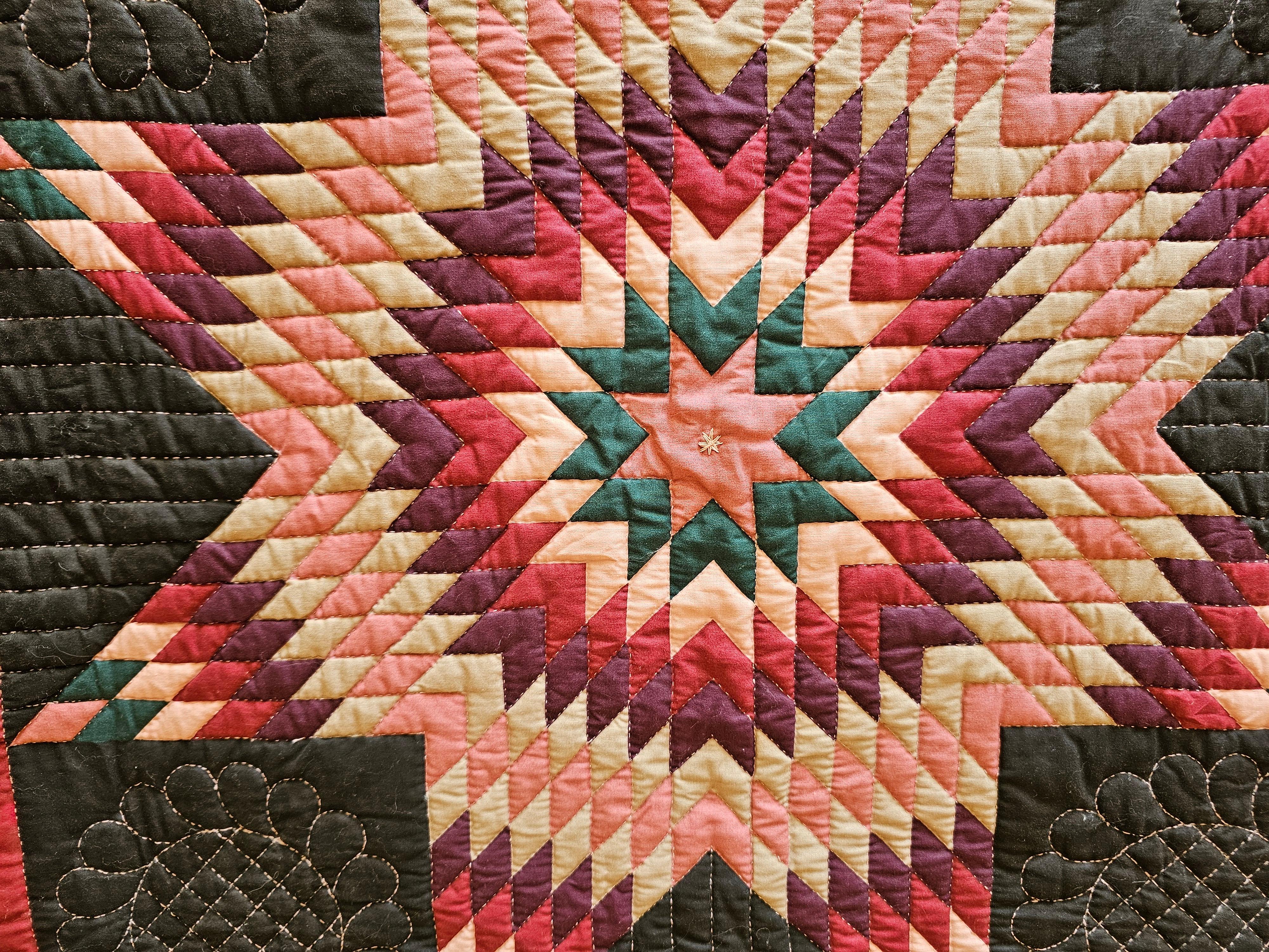 Colcha de cuna Vintage Lone Star en morado y verde, cosida y acolchada a mano siglo XX en venta