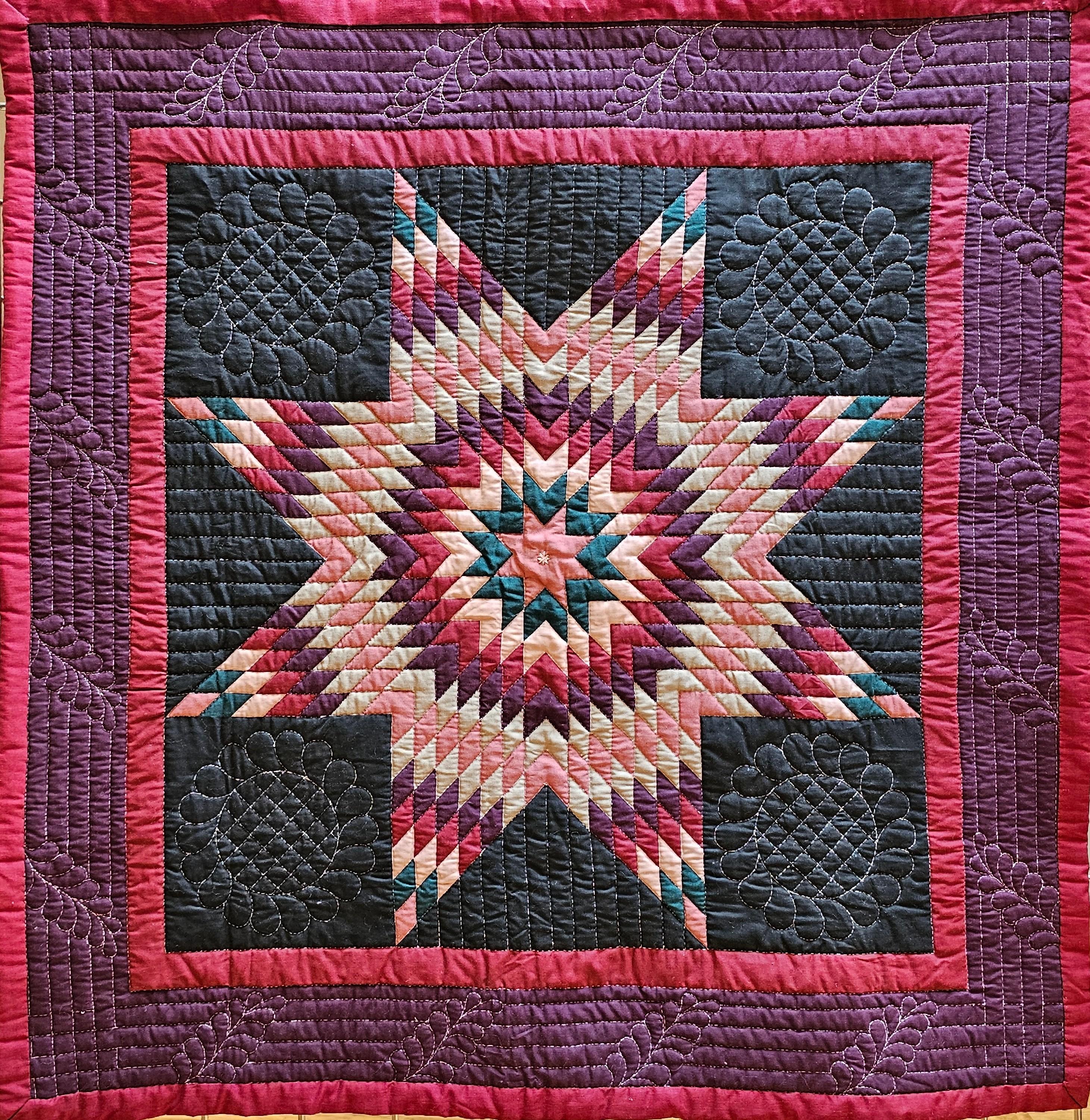 Colcha de cuna Vintage Lone Star en morado y verde, cosida y acolchada a mano en venta 1