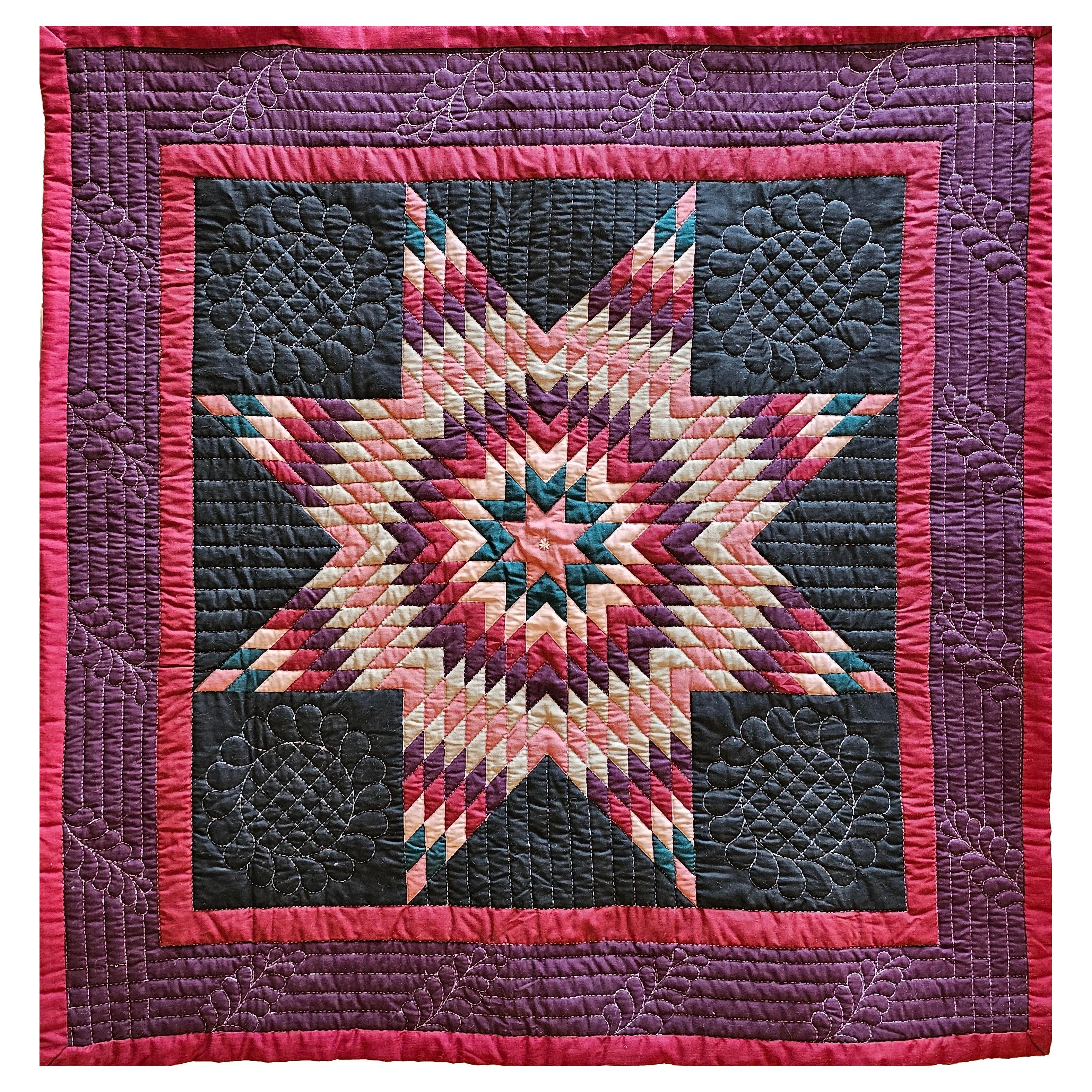 Colcha de cuna Vintage Lone Star en morado y verde, cosida y acolchada a mano en venta