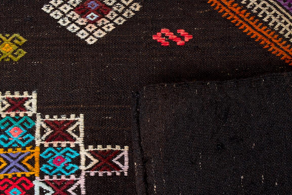 Hand-Woven Vintage Hand-Embroidered Turkish Kilim Rug 