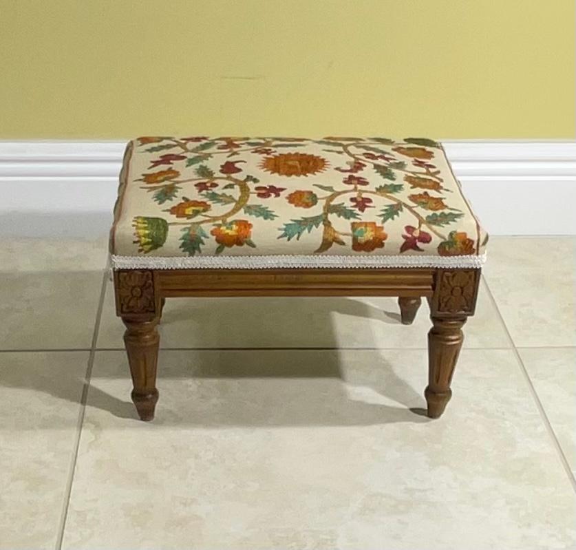 Vintage Hand Embroidery Suzani and Carved Wood Foot Stool For Sale 6