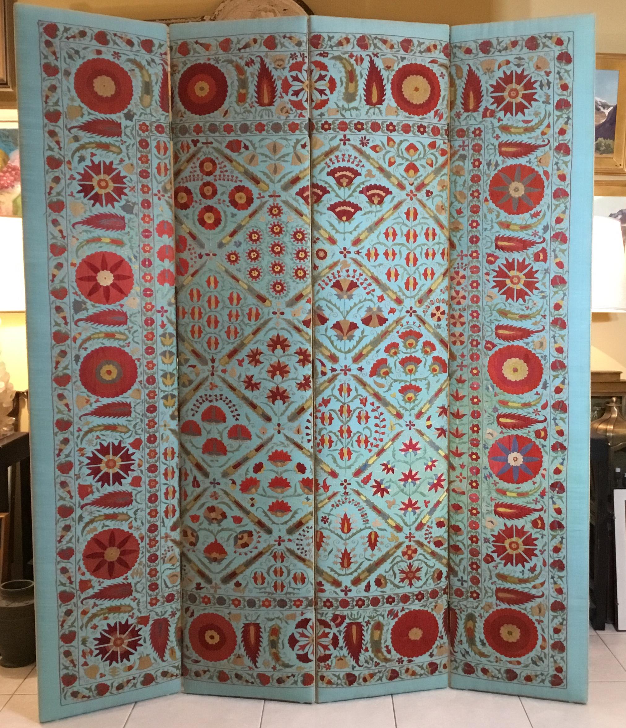 Mid-20th Century Vintage Hand Embroidery Suzani Screen