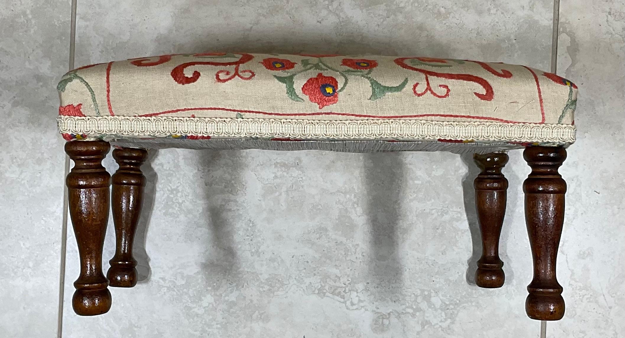 Cotton Vintage Hand Embroidery Suzani Textile Upholstered Foot Stool