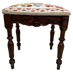 Vintage Hand Embroidery Suzani Textile Upholstered Low Stool
