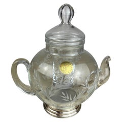 Jarra vintage de cristal grabada a mano, con cubitera y base de plata 800, años 80