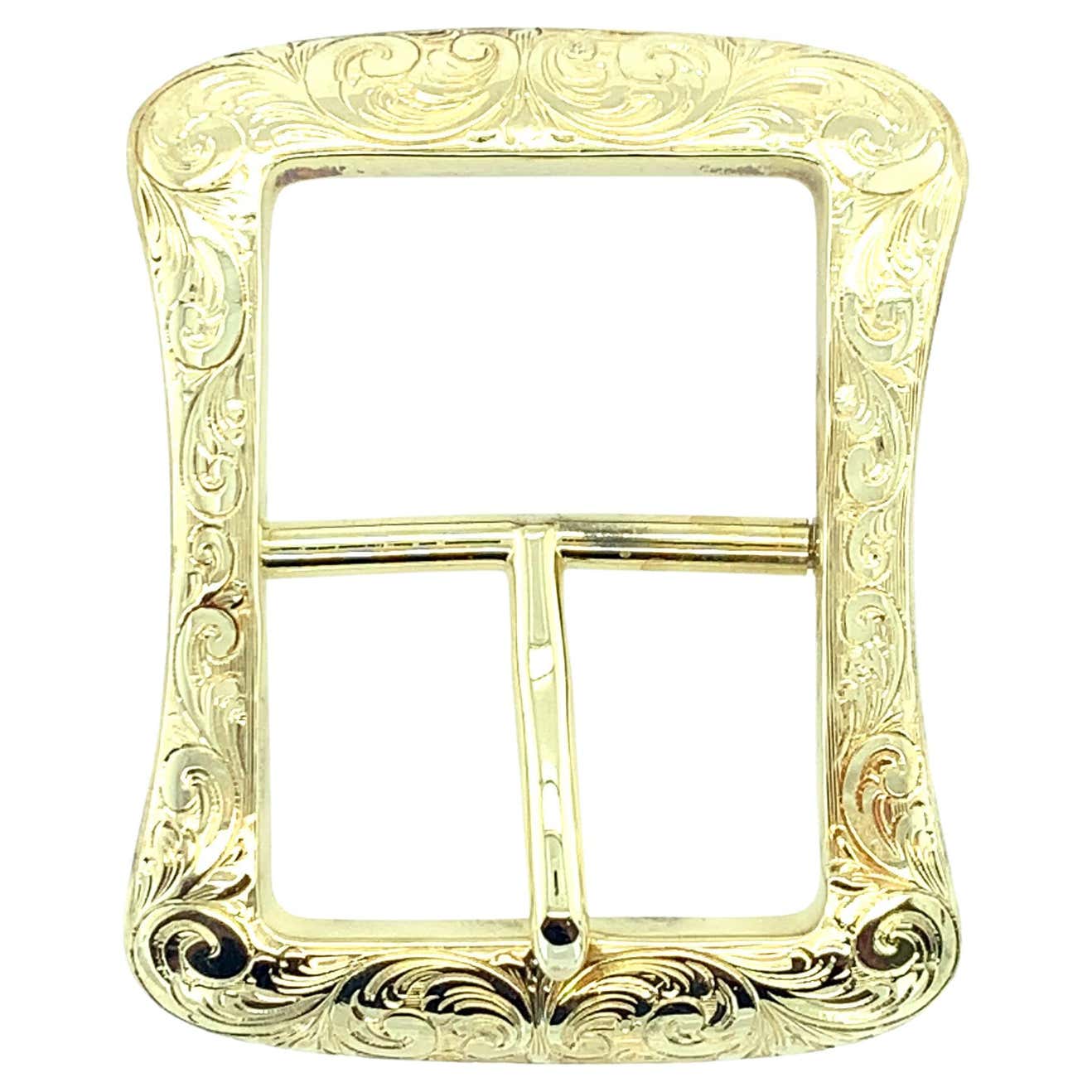 Engravable Buckle Vintage Hand Engraved Gold Belt Buckle For Sale at 1stDibs