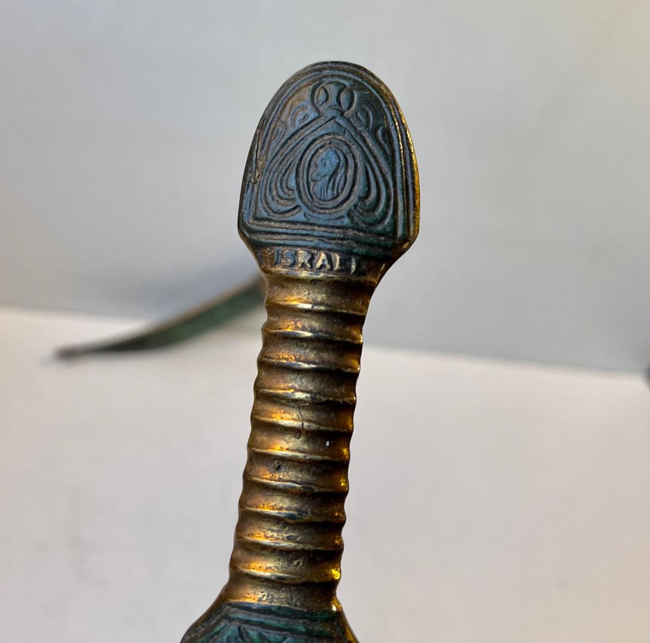 Late 20th Century Vintage Hand Engraved Israeli Letter Opener in Bronze