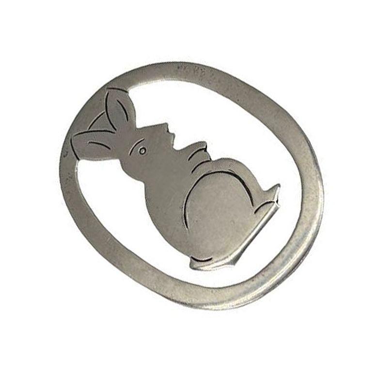 American Vintage Hand Etched Taxco 925 Sterling Silver Bunny Rabbit Bookmark For Sale