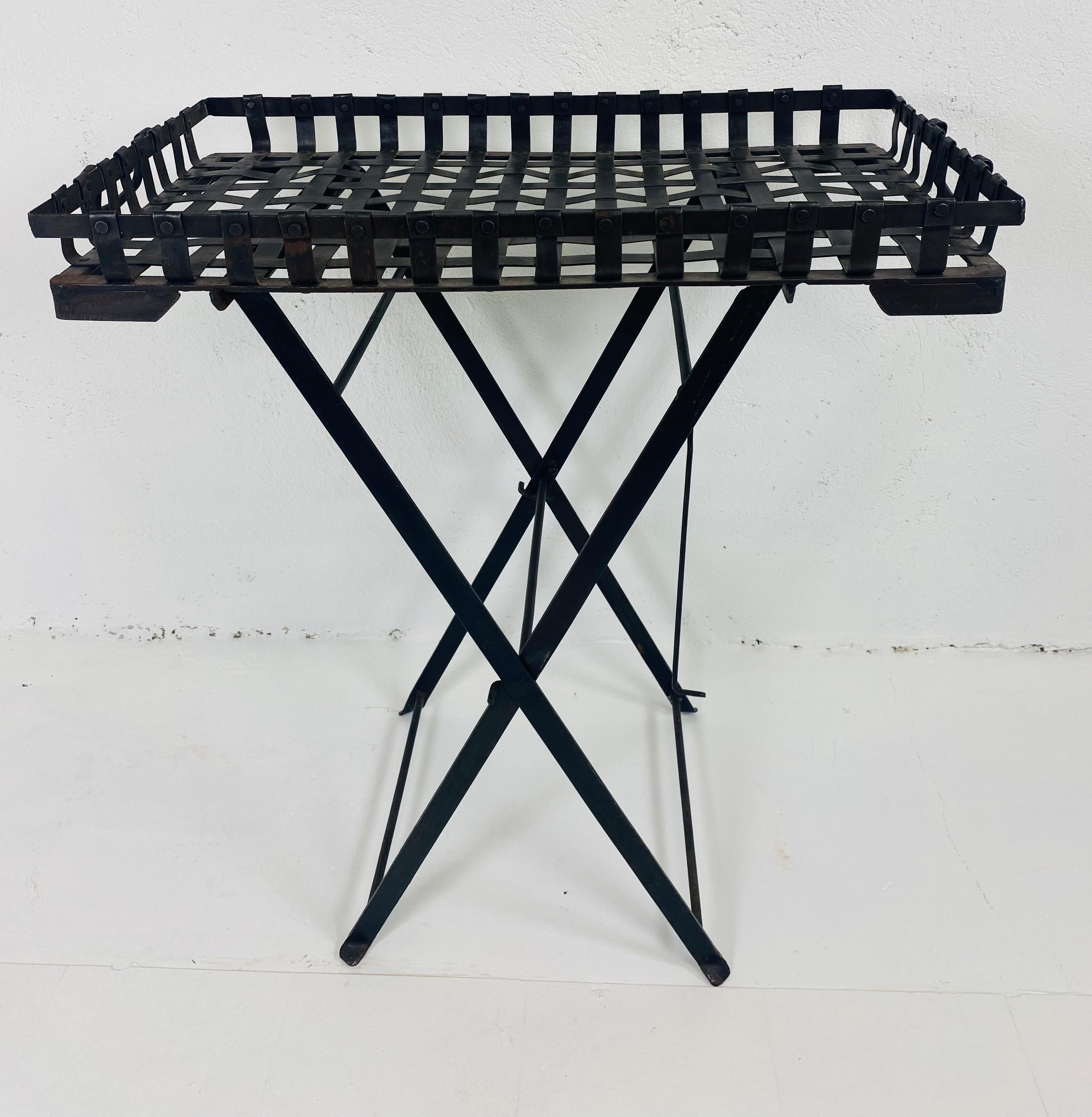 Vintage Hand Forge Wrought Iron Campaign Style Tray on Stand 3