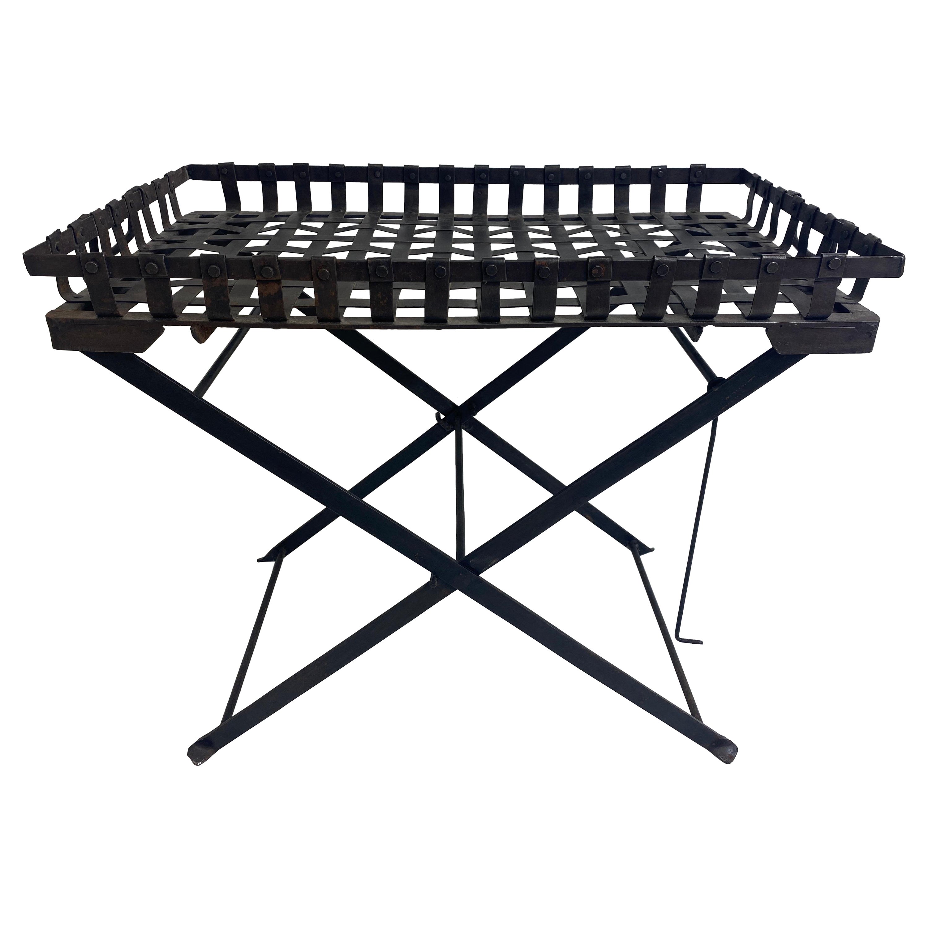 Vintage Hand Forge Wrought Iron Campaign Style Tray on Stand