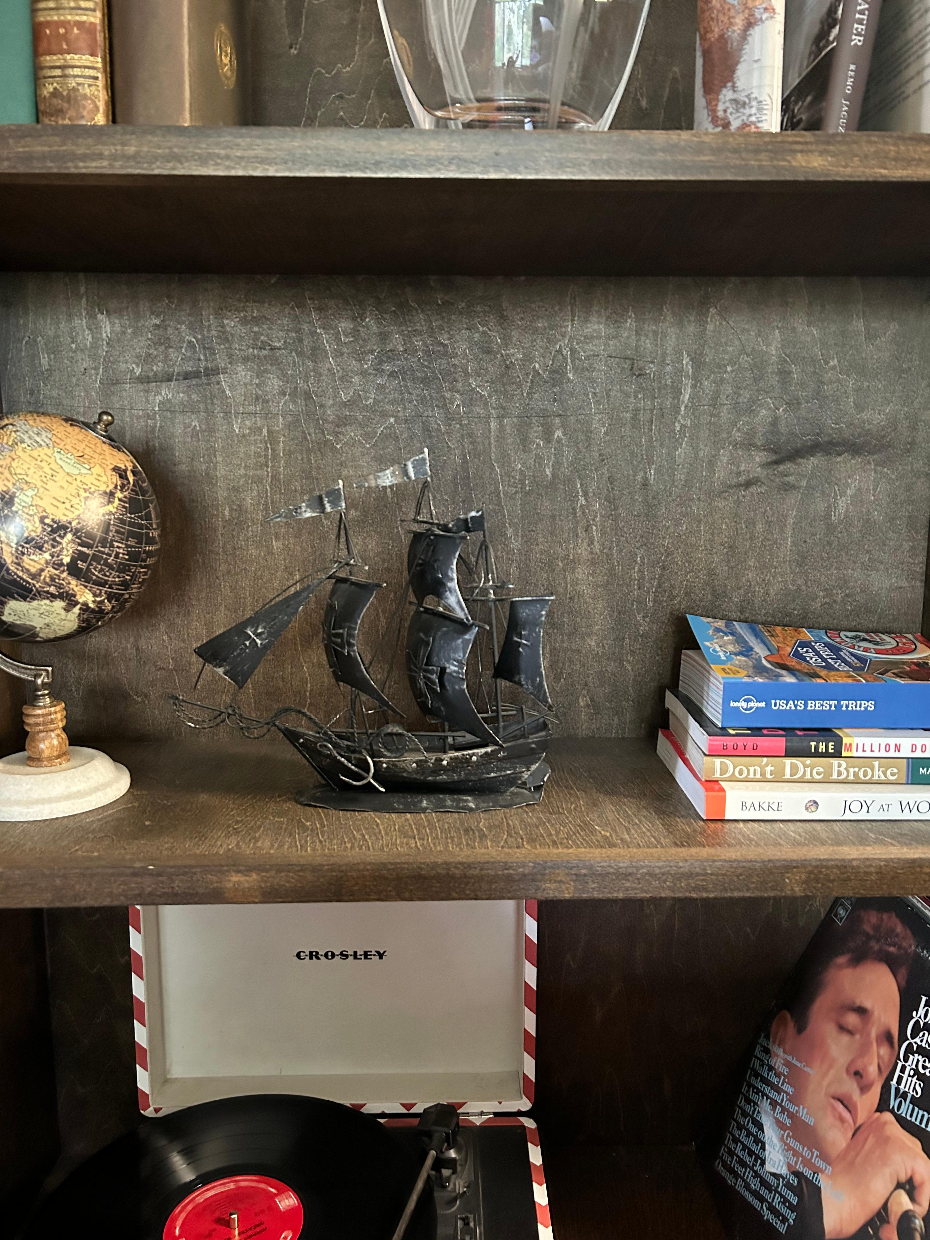 Vintage Hand Forged Black Metal Pirate Ship by Enesco In Good Condition In Medina, OH