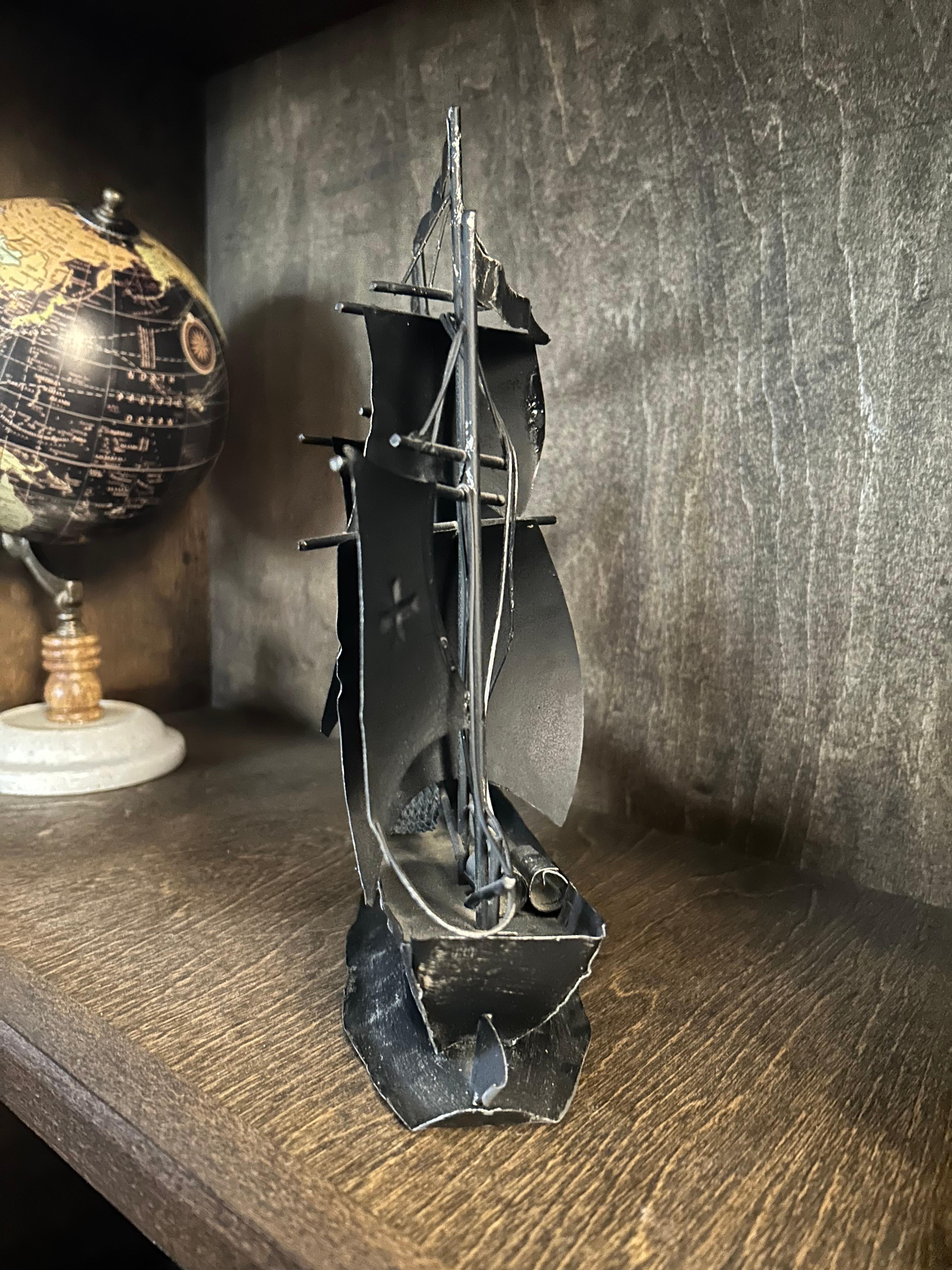 Vintage Hand Forged Black Metal Pirate Ship by Enesco 1