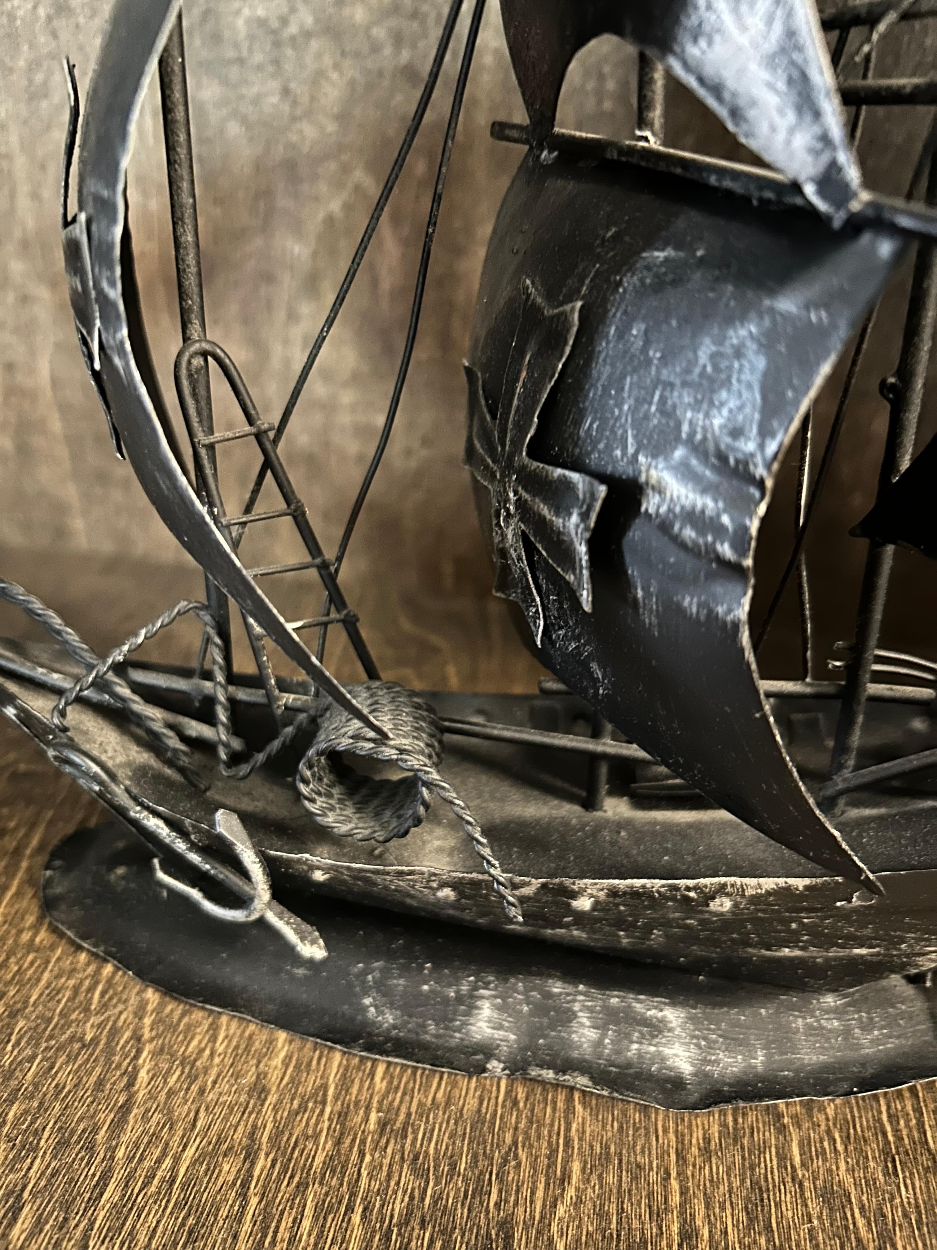 Vintage Hand Forged Black Metal Pirate Ship by Enesco 4