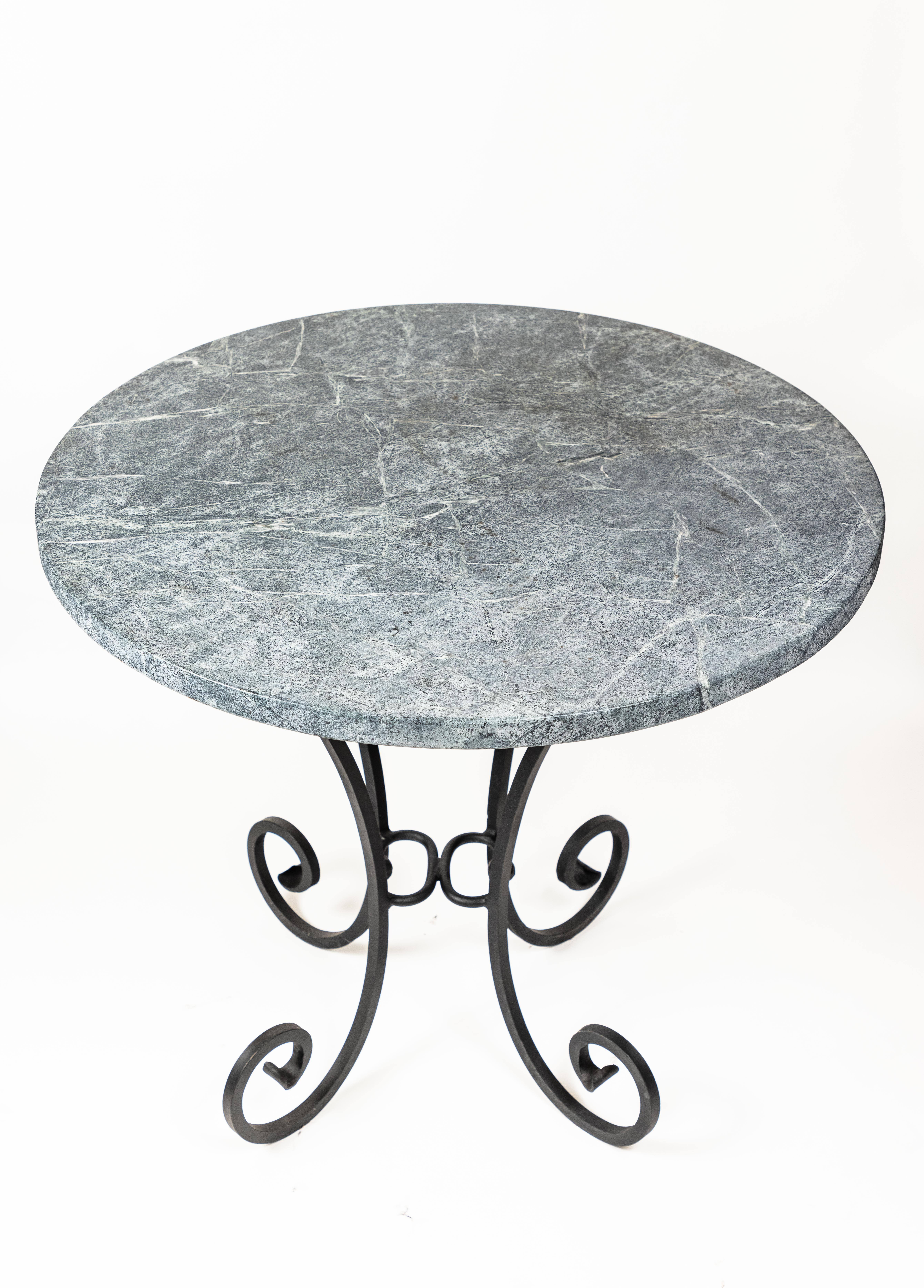 20th Century Vintage Hand Forged Iron Base Table with Round Soapstone Top