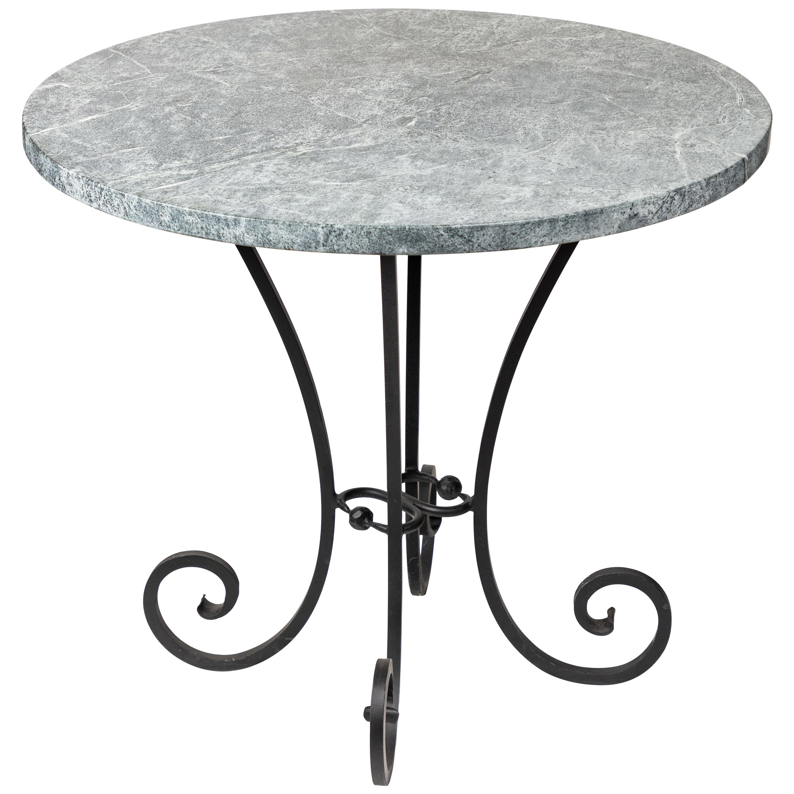 Vintage Hand Forged Iron Base Table with Round Soapstone Top