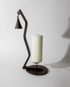 Vintage Hand forged Iron Candleholder with Removable Candle Snuffer, 1960s