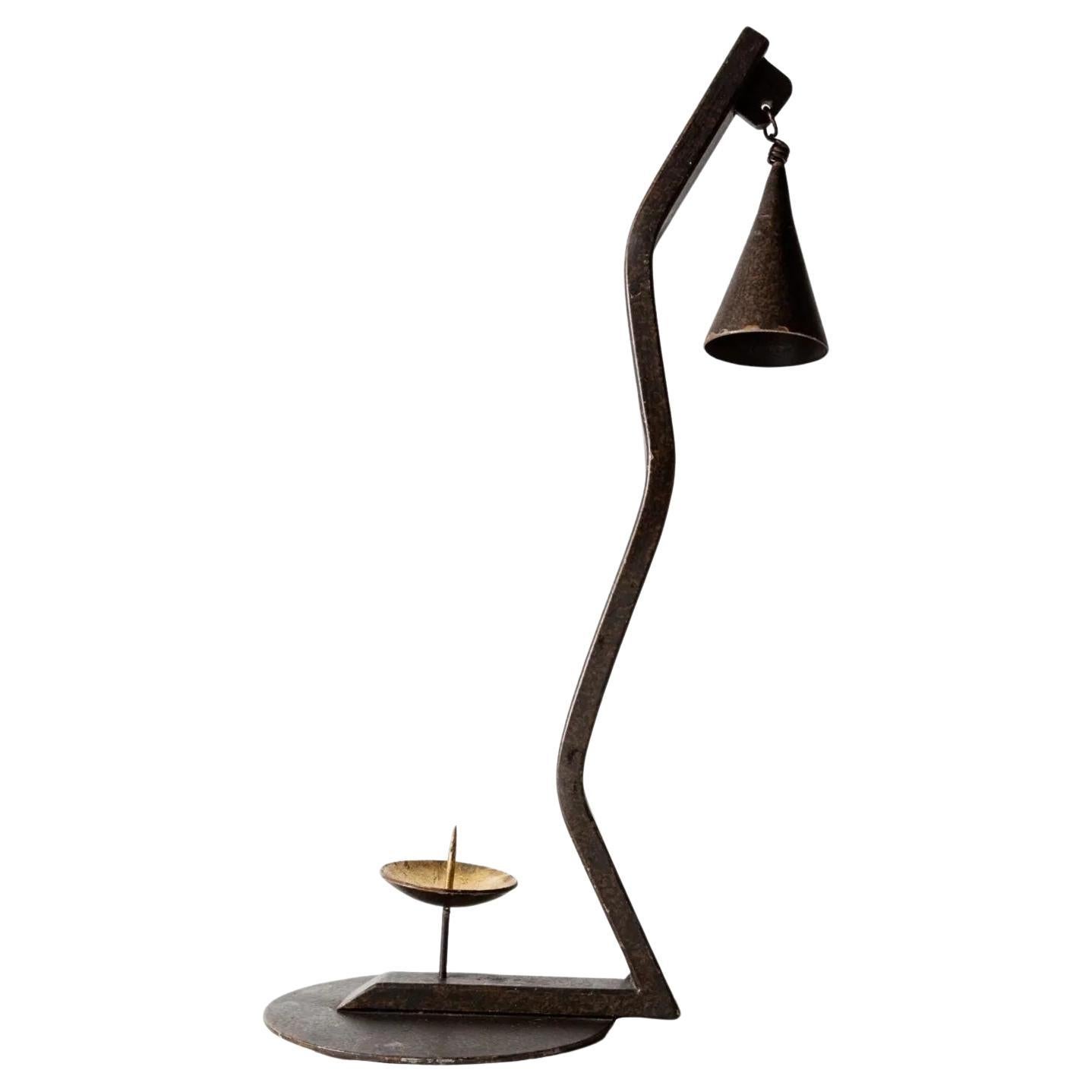 Vintage Hand forged Iron Candleholder with Removable Candle Snuffer, 1960s