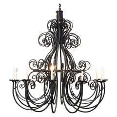 Vintage Hand Forged Iron Chandelier Oversized
