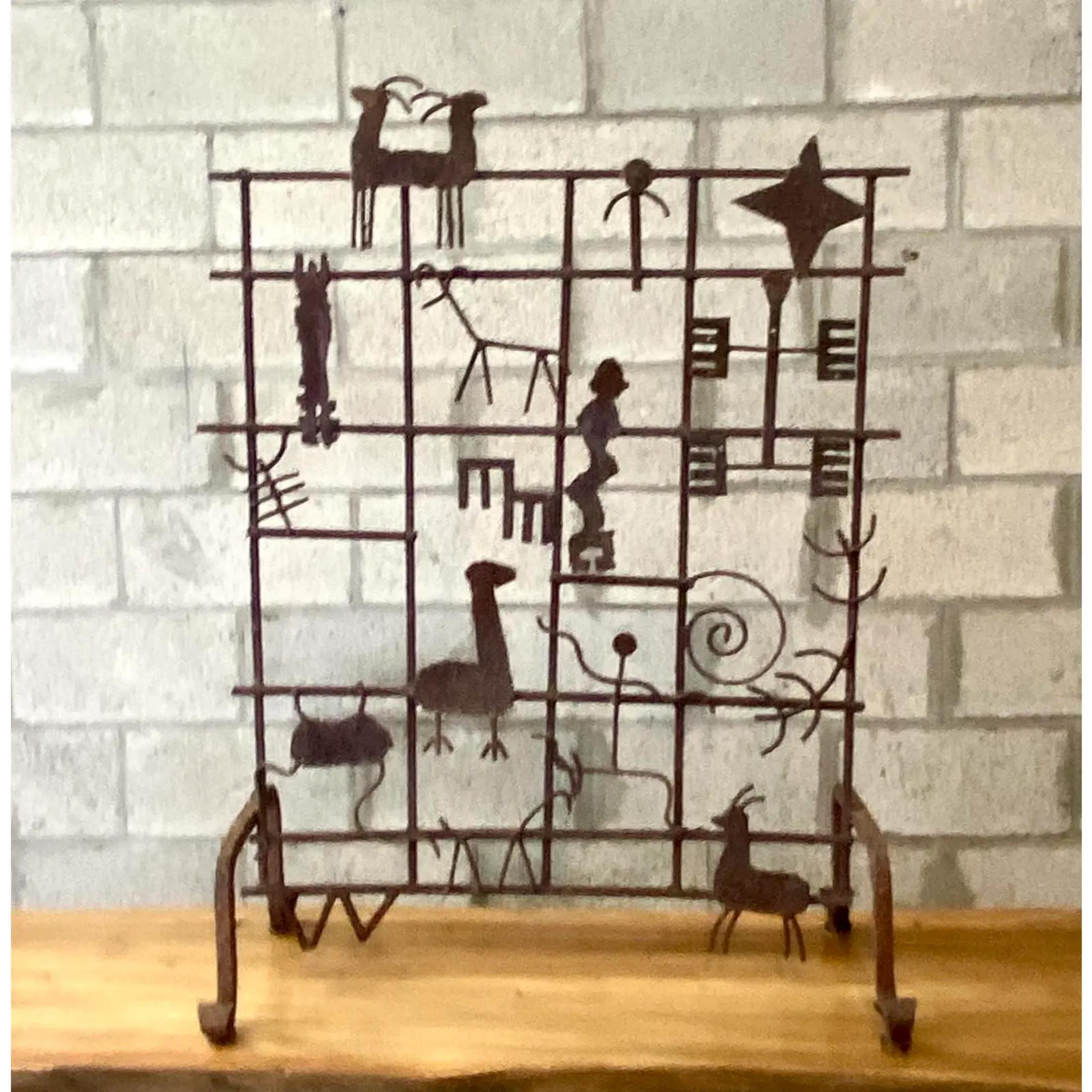 Vintage Hand Forged Iron Fireplace Screen For Sale 1