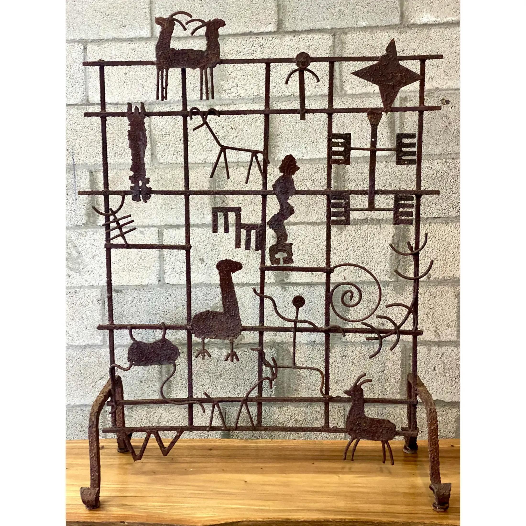 Vintage Hand Forged Iron Fireplace Screen For Sale 3