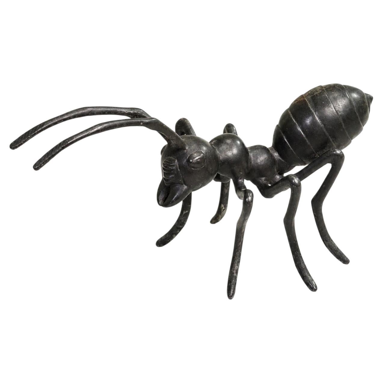 Vintage Hand-Forged Iron Garden Ant Sculpture, Folk Art Brutalist Insect Figure