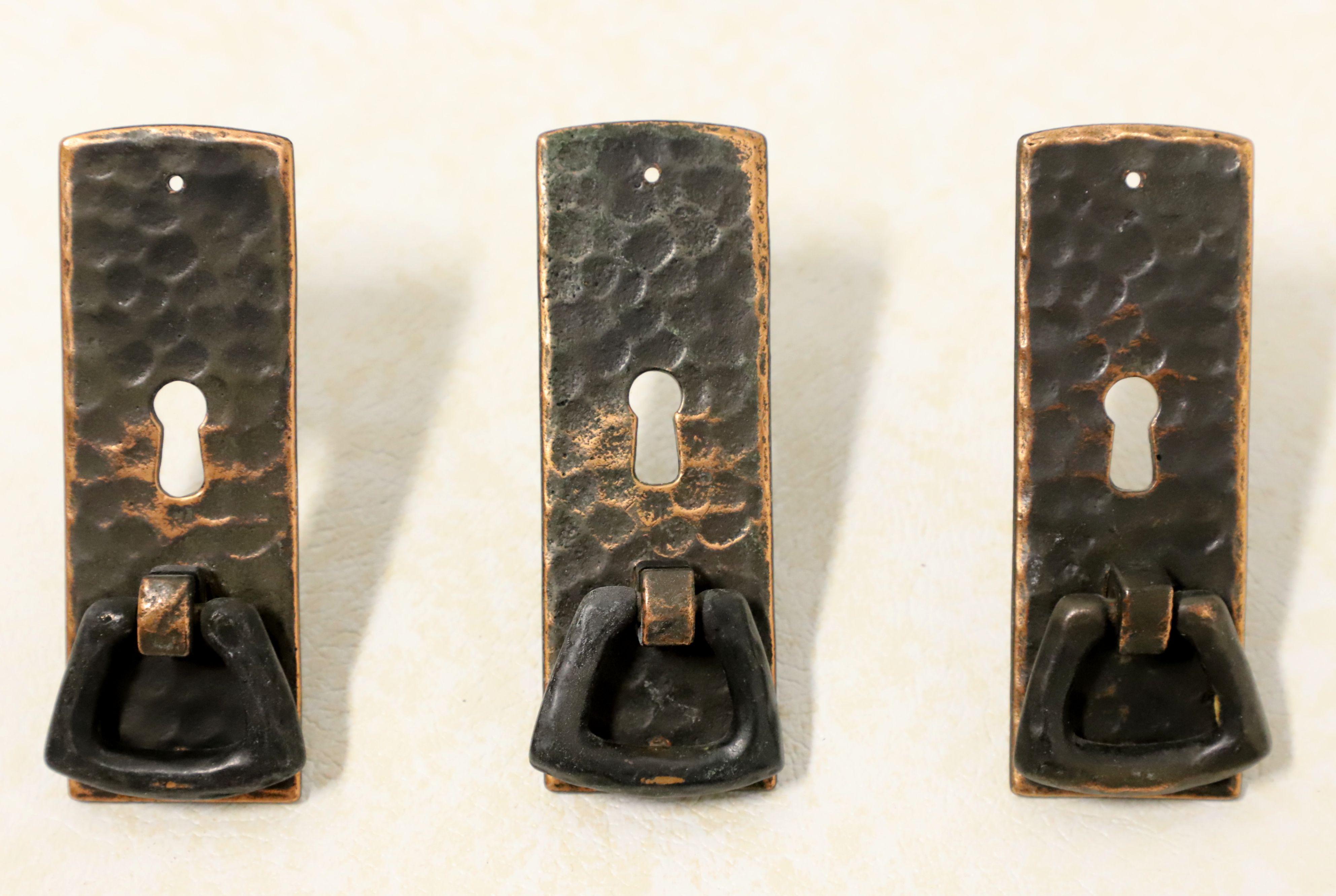 American Vintage Hand Forged Oil-Rubbed Solid Hammered Brass Keyhole Pulls - Lot of 7 For Sale